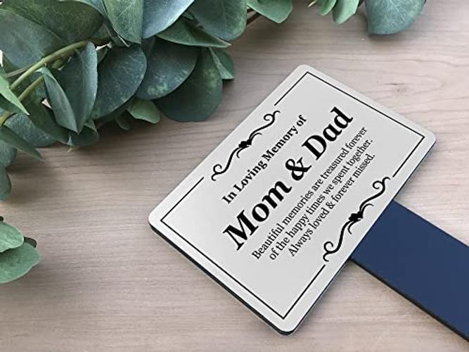 Mom & Dad Memorial | Remembrance Plaque | Stake – Silver and Black Acrylic |