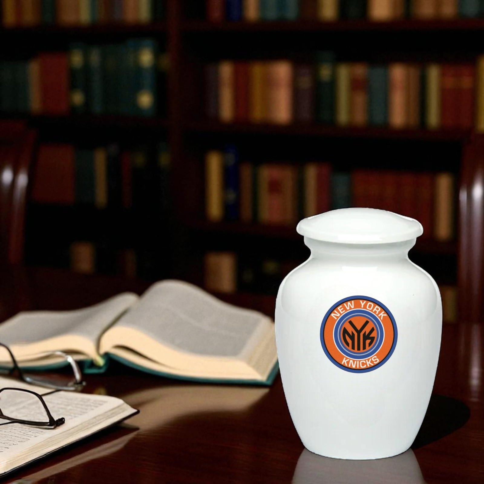 New York Knicks Basketball Style Cremation Urn Adult Ashes White Metal 8 In Urns