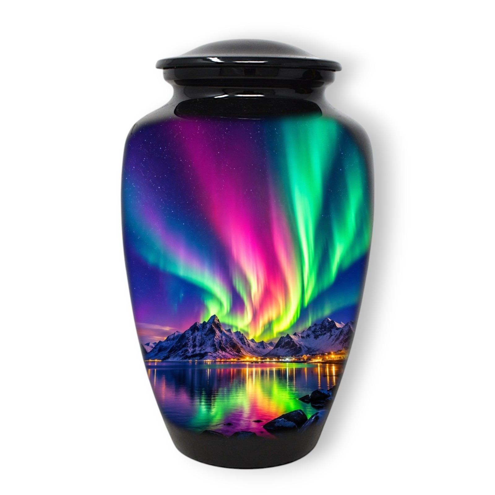Cremation Urn for Adult Human Ashes 10.5in Aurora Borealis Memorial Urn Bag