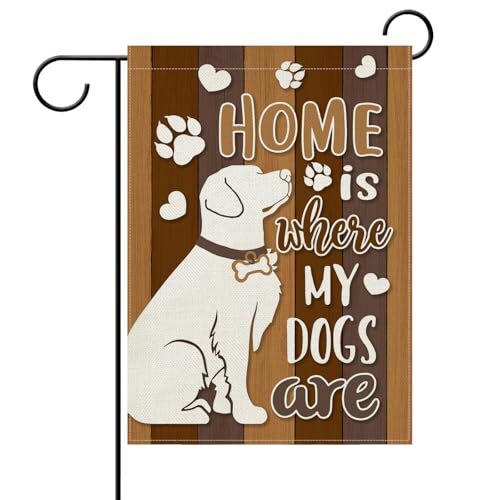Decorative Garden Flag, Pet Paw Print Yard 12″ x 18″ Home is Where My Dogs are