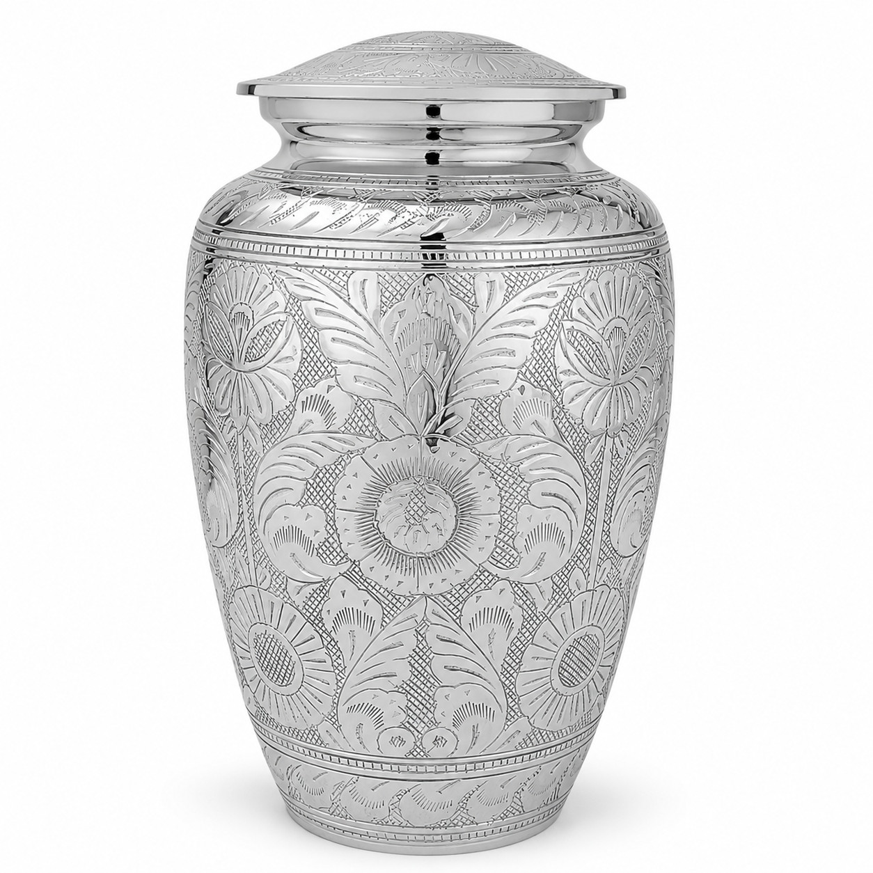 Silver Cremation Urn for Human Ashes Adult Large Funeral Urn 10.5″ Metal Urns