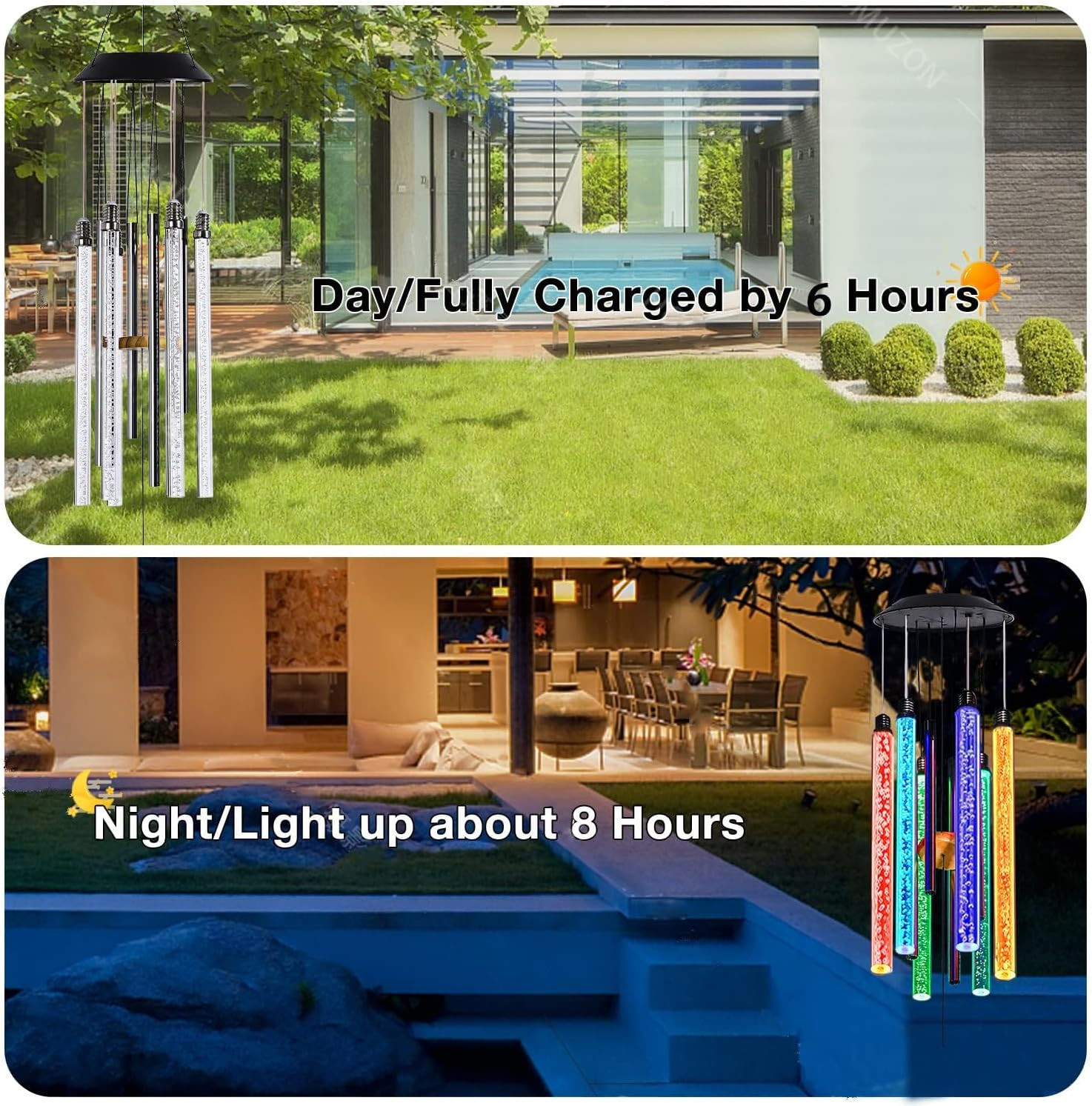 Solar Pet Memorial Wind Chime with Color-Changing LED Tubes, 33 Inches