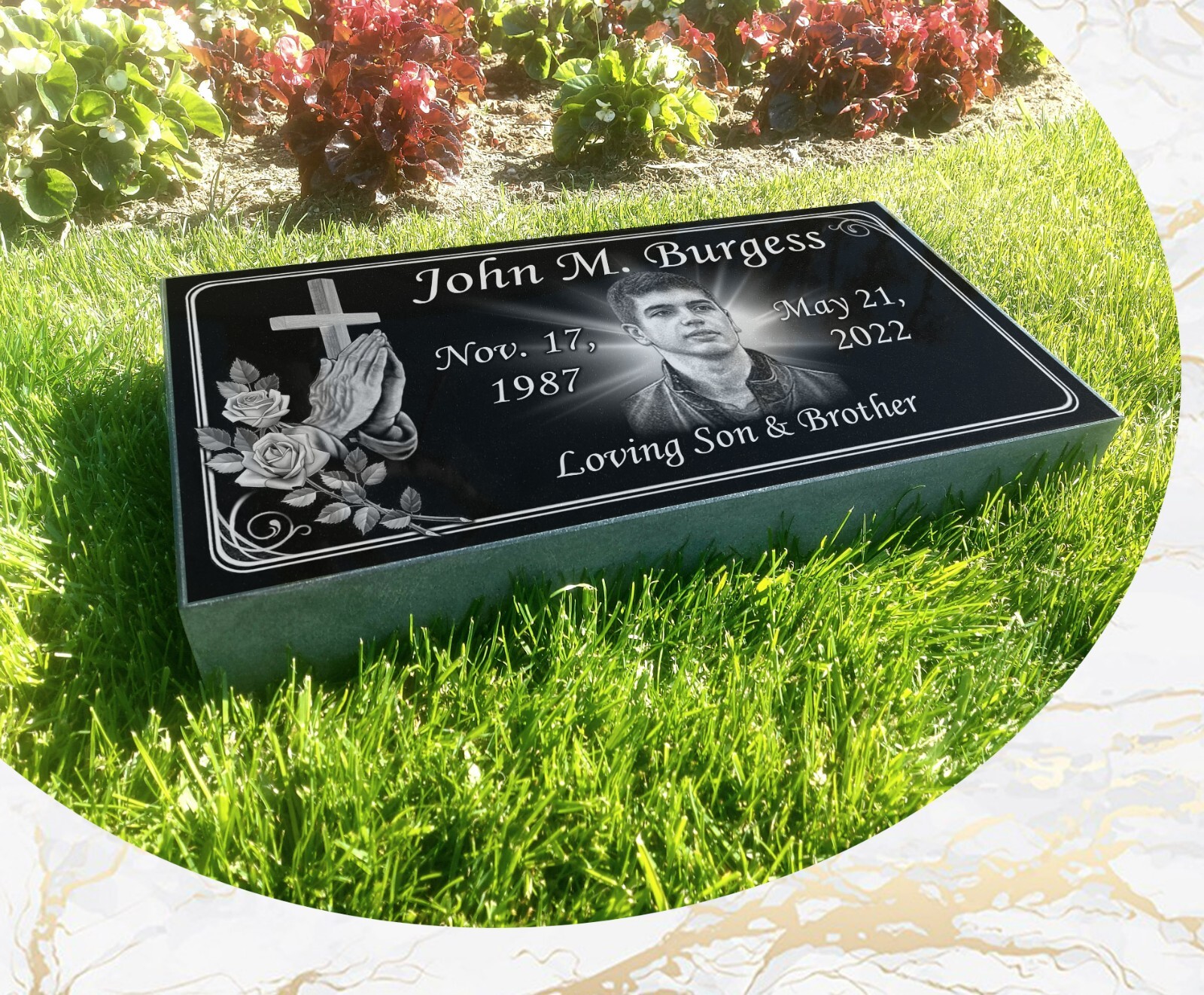 16″х8″х3″ inch Large Pet Headstone  Diamond Engraved on the Grave Marker Granite