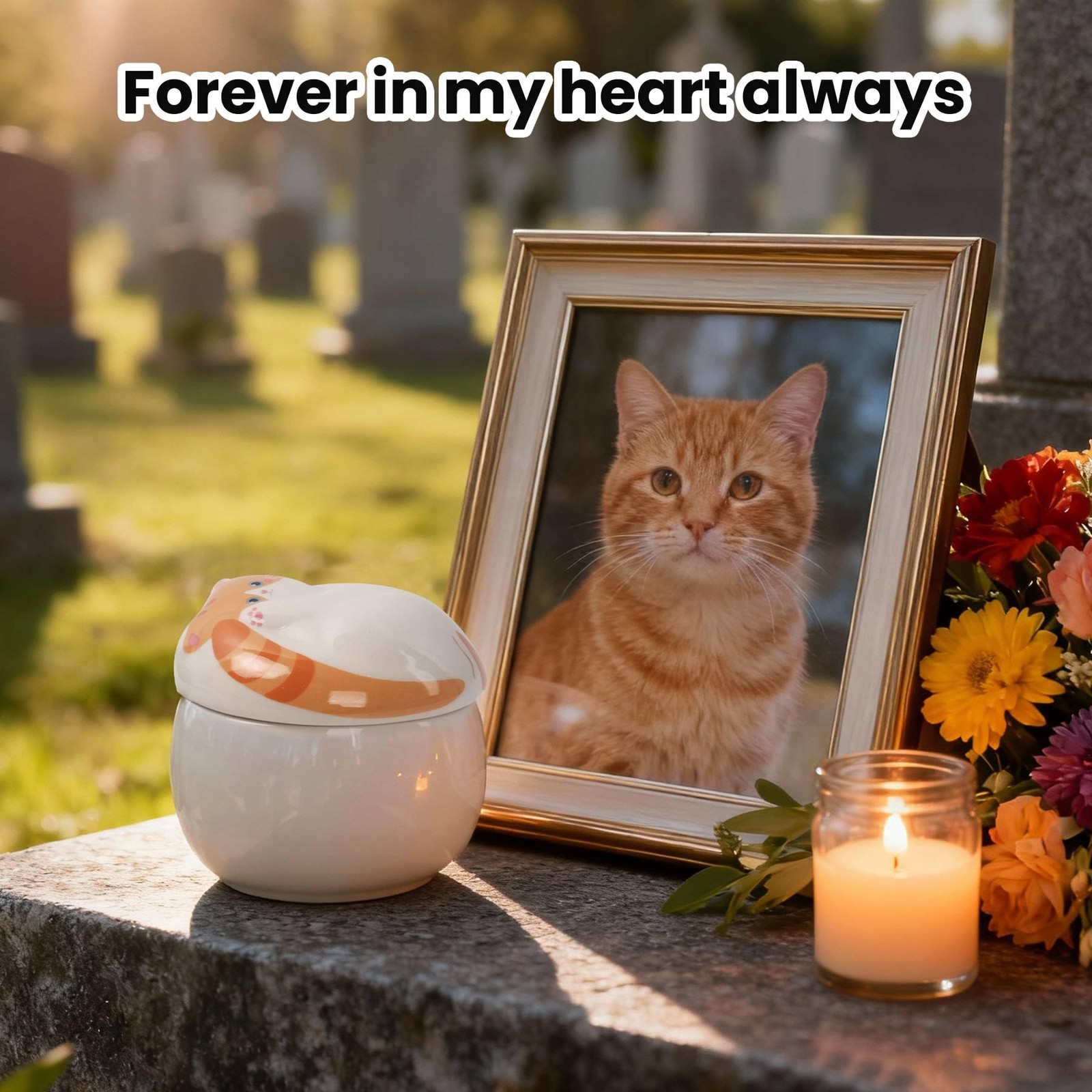 Ceramic Ginger Cat Urn, Memorial for Ashes, Pet Memorial Keepsake, Cat-Shaped…