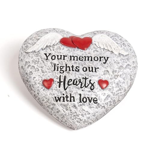Memorial Garden Stones, Heart Resin Gravesite Angel Wings Garden Stone in