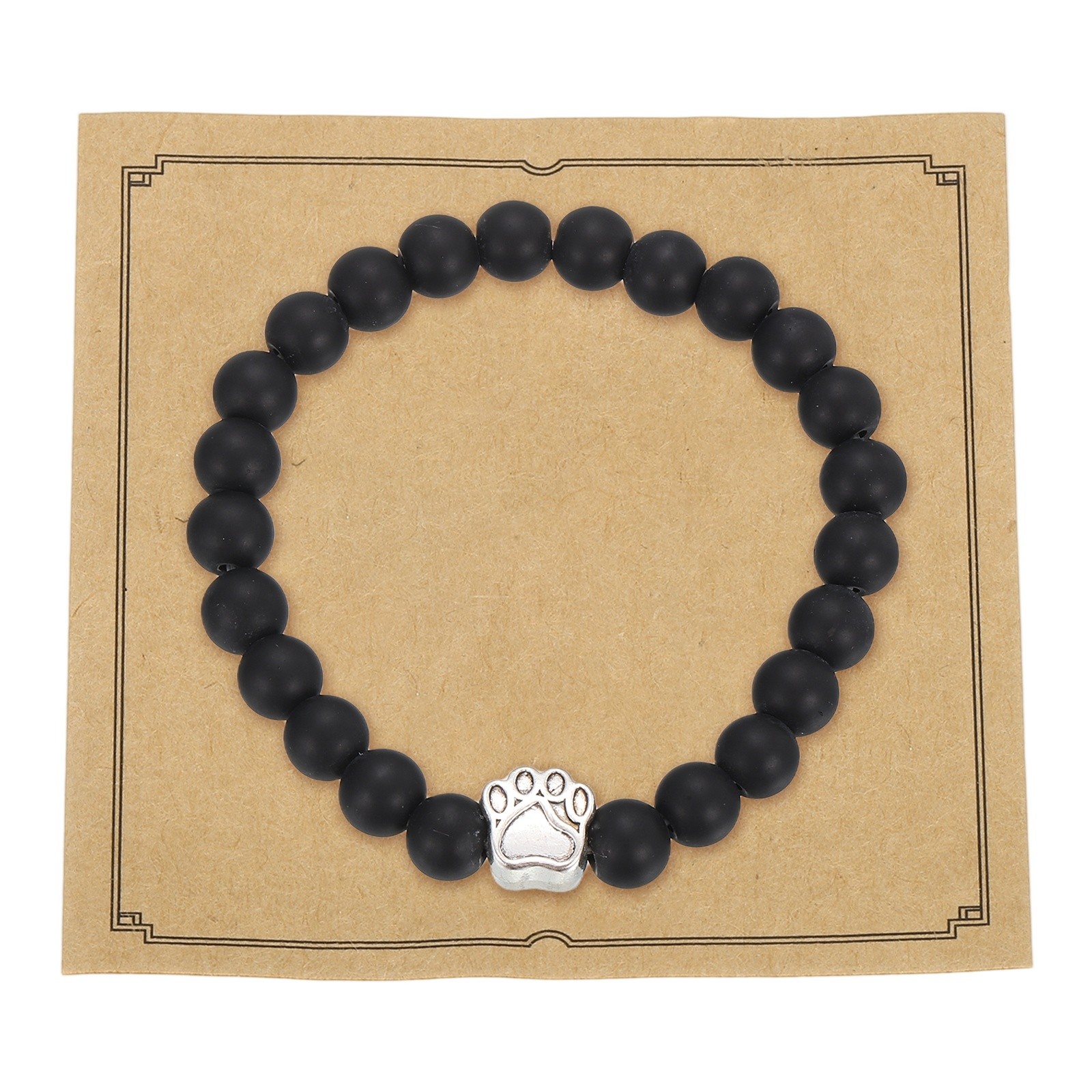 Stone Paw Bracelet,Paw Print Dog Mom Memorial Bracelet,Matte Black