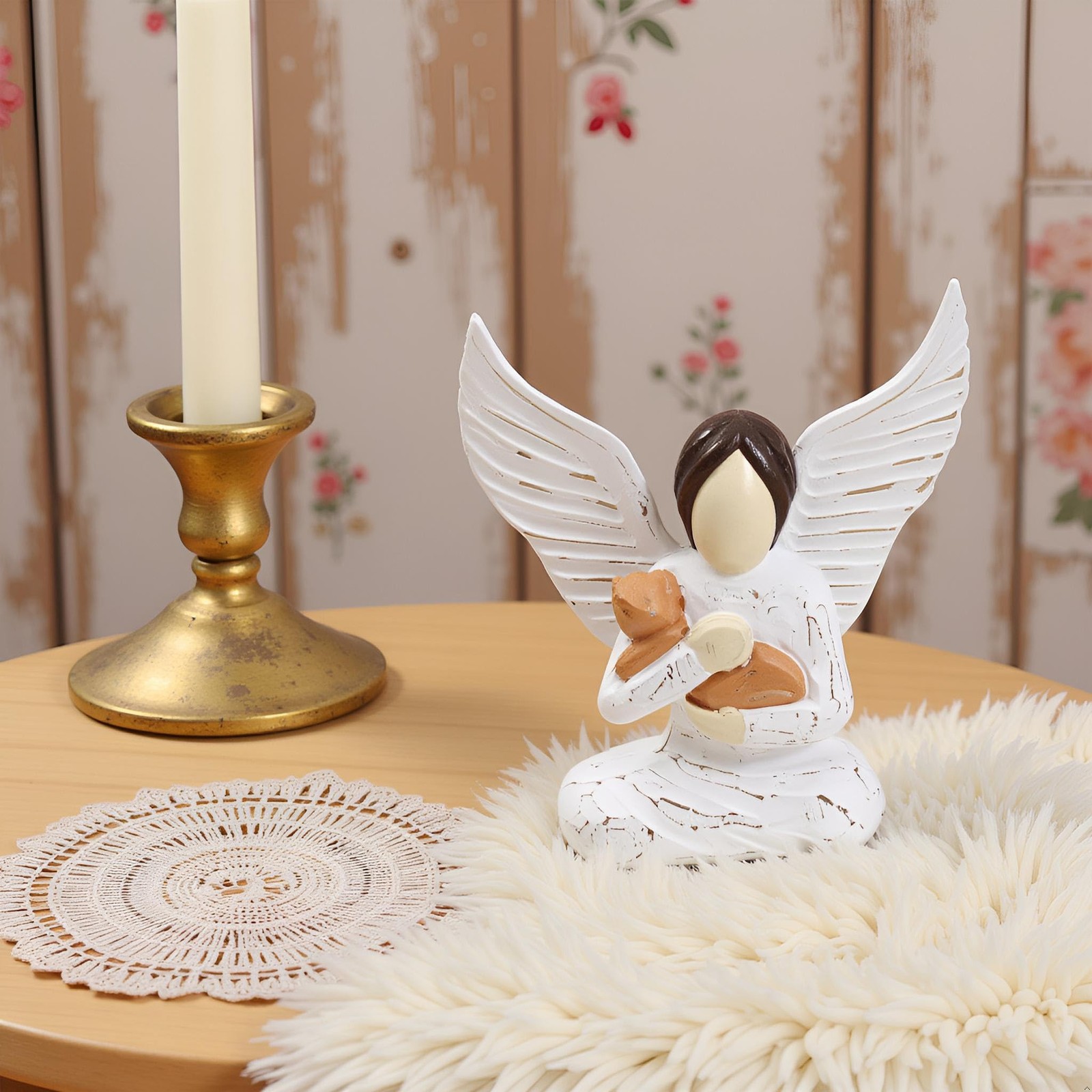Wooden Angel Figurine Sculpted Handcrafted Figure–Rustic Vintage Pet Memor