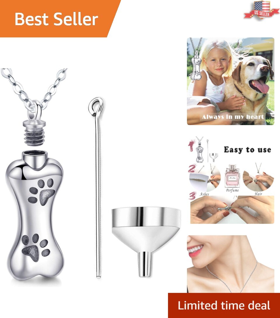Unique Paw and Bone Urn Necklace for Pets – 925 Sterling Silver Keepsake Jewelry