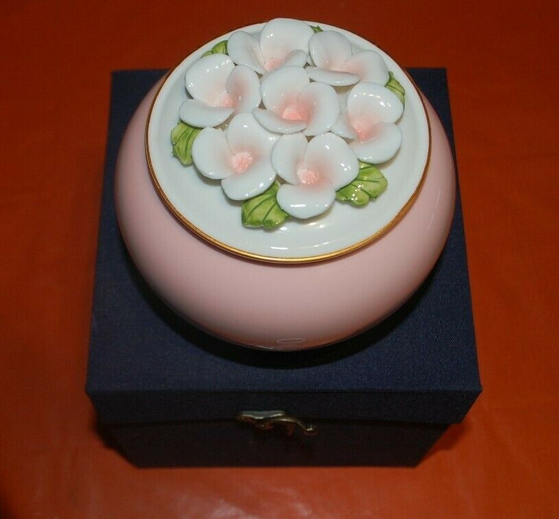EXQUISITE PORCELAIN URN WITH CASE BLOSSOMS 5″ MEDIUM Size for Dogs BLUE OR PINK