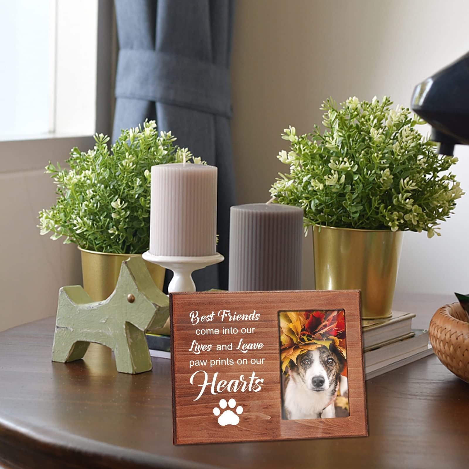 INFUNLY Dog Memorial Picture Frame 4×6 Wood Photo Frame Best Friends Lives an…