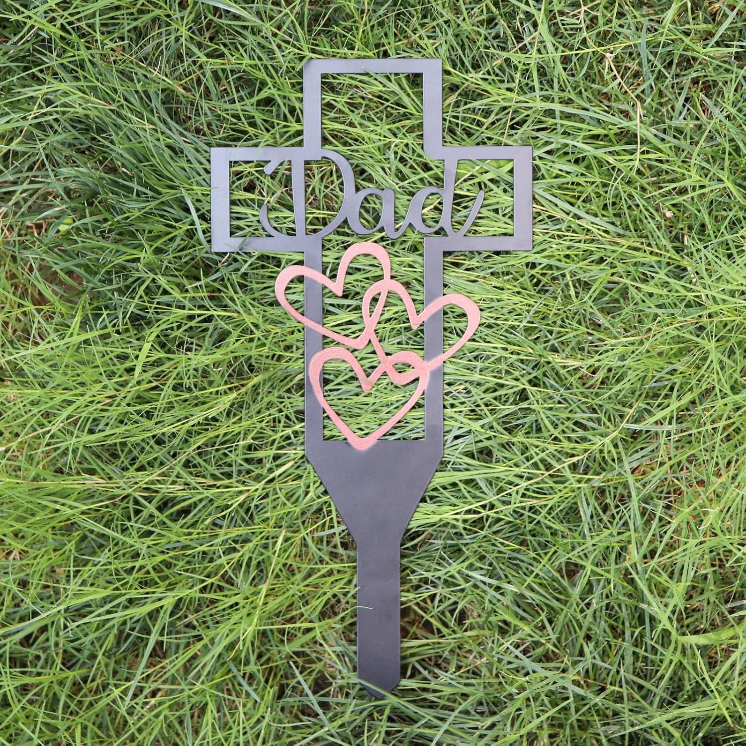 Metal Cross Grave Marker for Dad – Heavy Duty Cemetery Memorial Stake, 12 x 6…