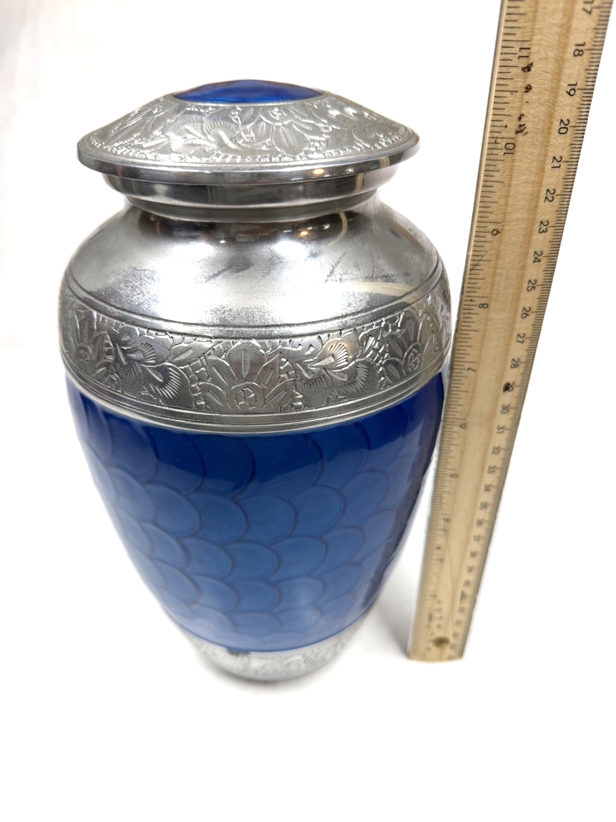 Navy Elegance Blue with Silver Angel Wings Cremation Urn for Ashes
