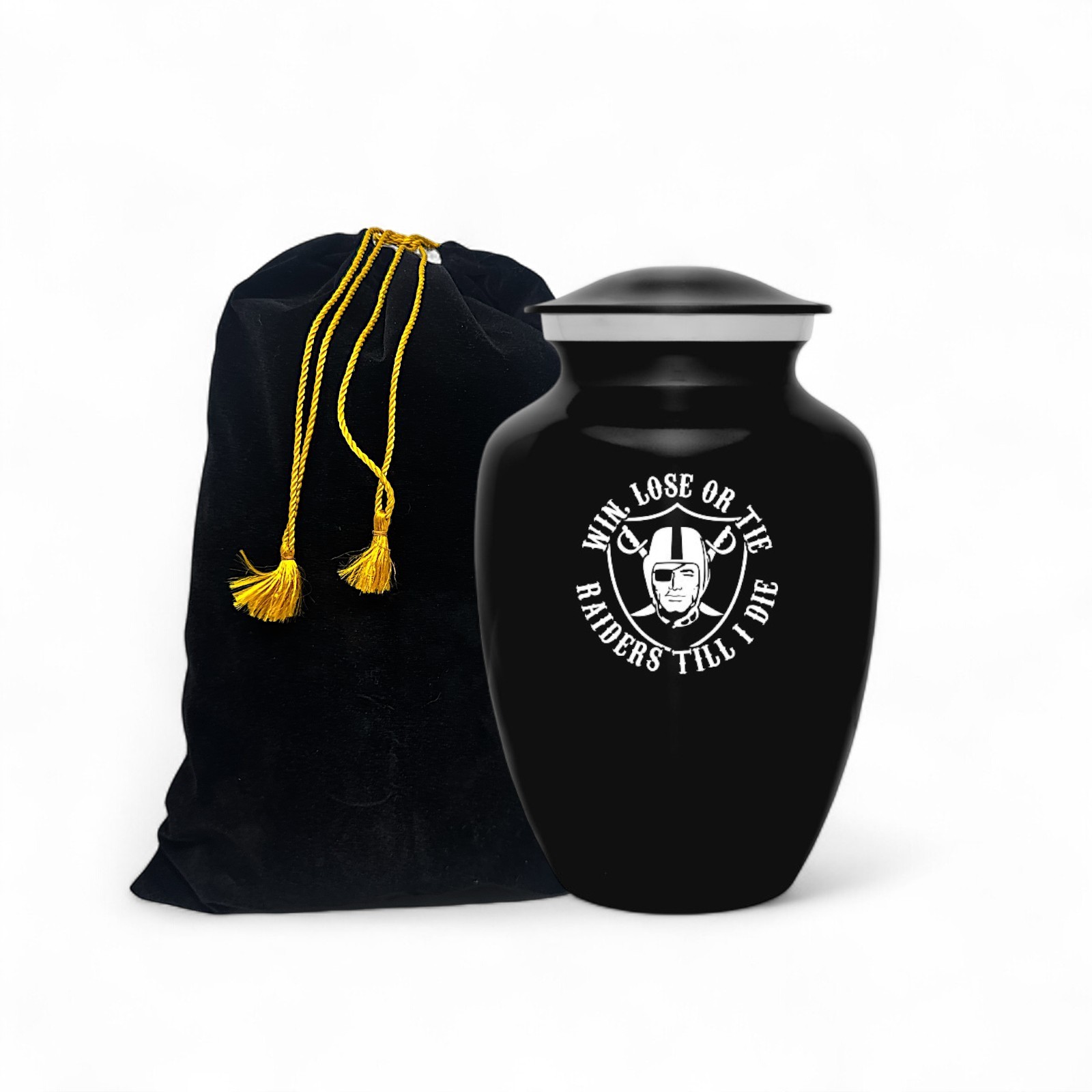 Oakland Raiders football Style Cremation Urn Adult Ashes Black Metal 8 Inch Urns