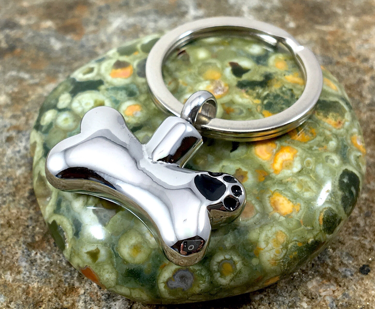 Dog Cremation Pendant Urn Keychain 1″ Key Ring for Ashes Pet Bone Paw Print Gift