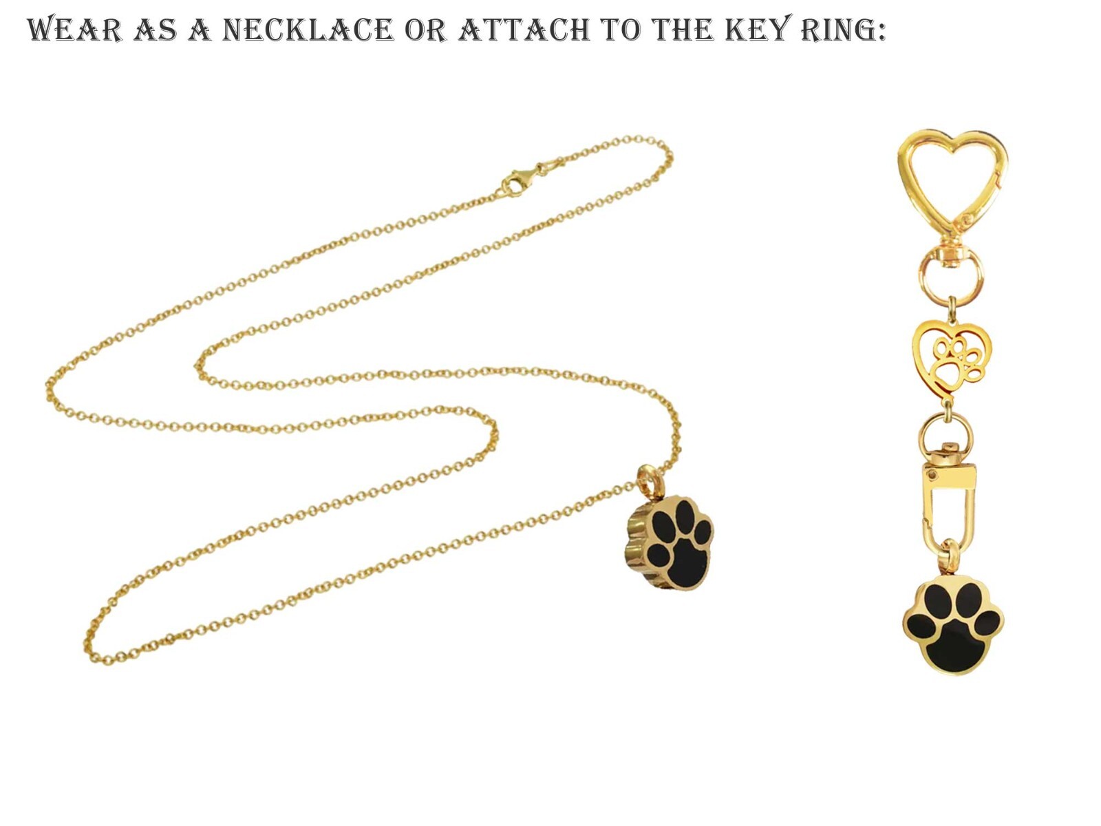 Golden Paw Print Keepsake Urn Interchangeable Necklace or Key Ring, Engravable