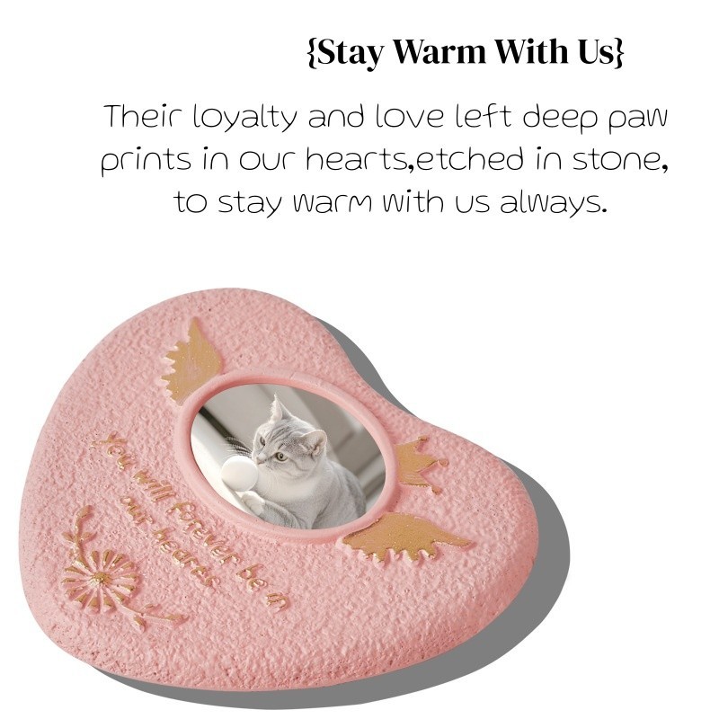 Heart/Paw Shaped Pet Memorial Stone,Personalized Dog Cat Grave Marker with Photo