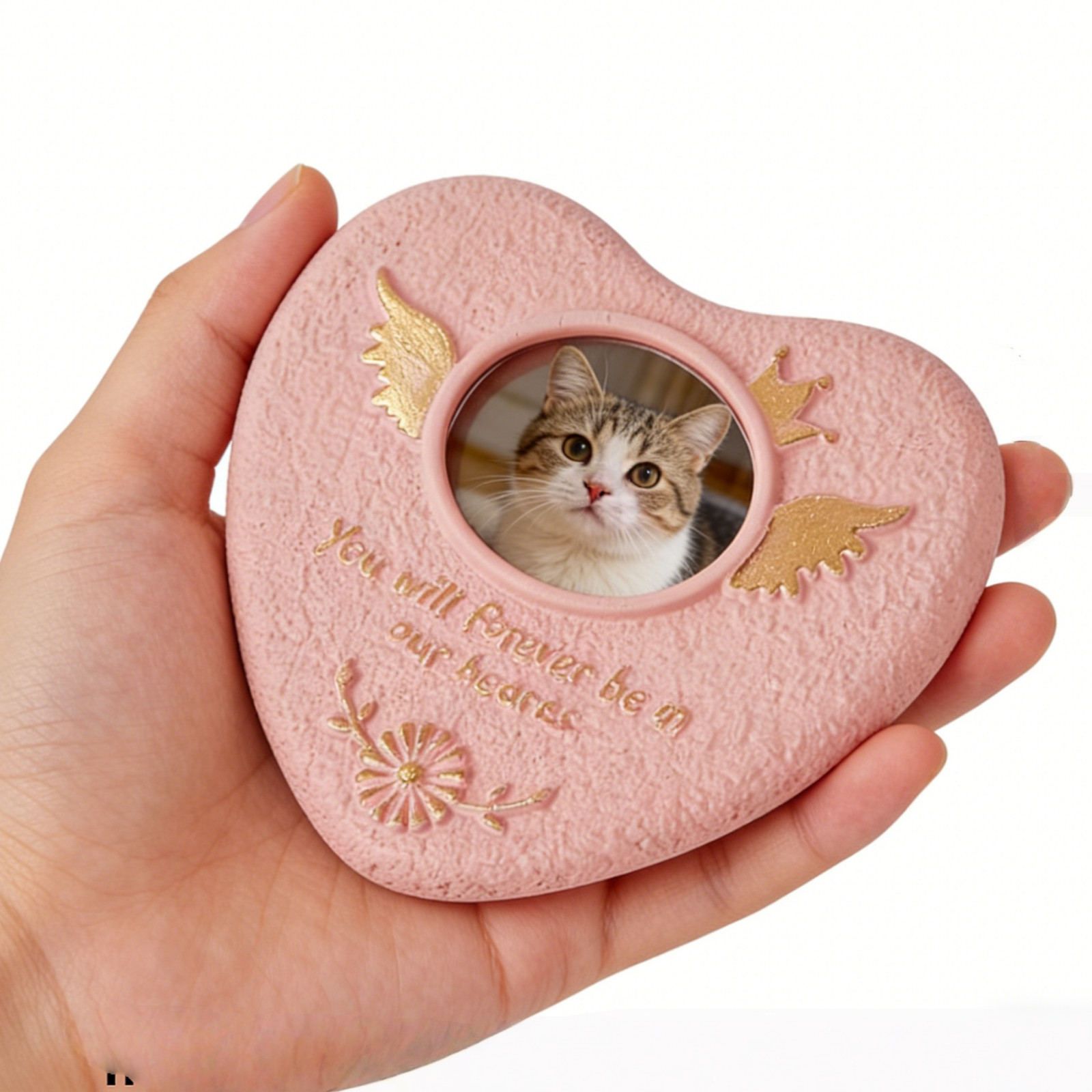 Heart/Paw Shaped Pet Memorial Stone,Personalized Dog Cat Grave Marker with Photo