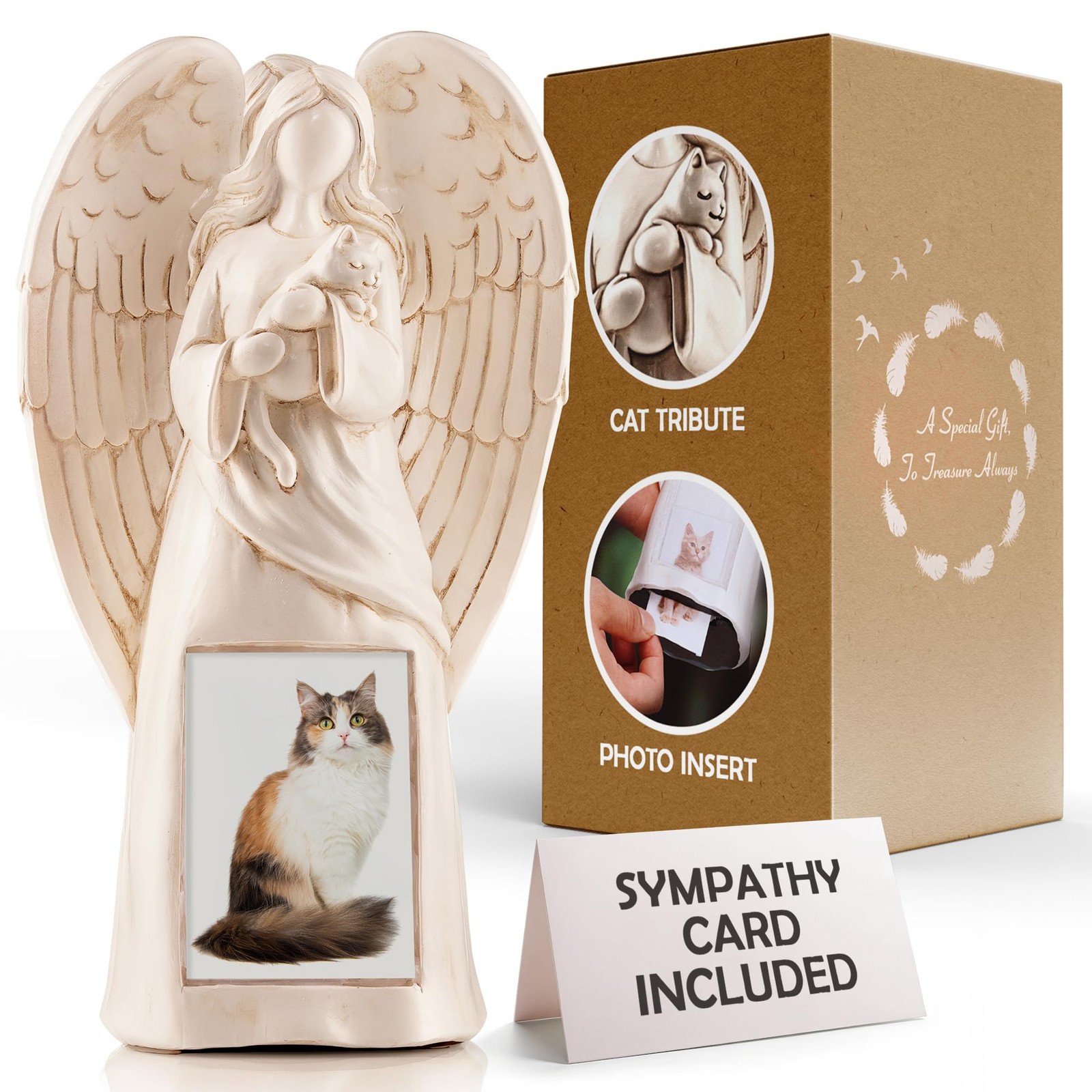 Muldale Angel Statue – Indoor/Outdoor Cat Memorial with 11 inches, Natural