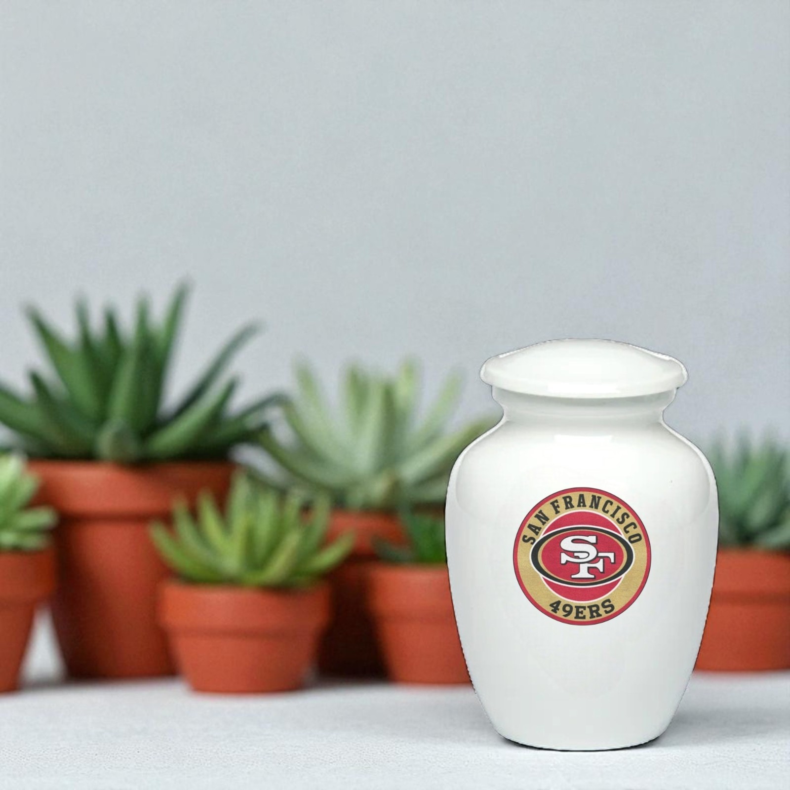 San Francisco Football Style Cremation Urn Adult Ashes White Metal 8 Inch Urns