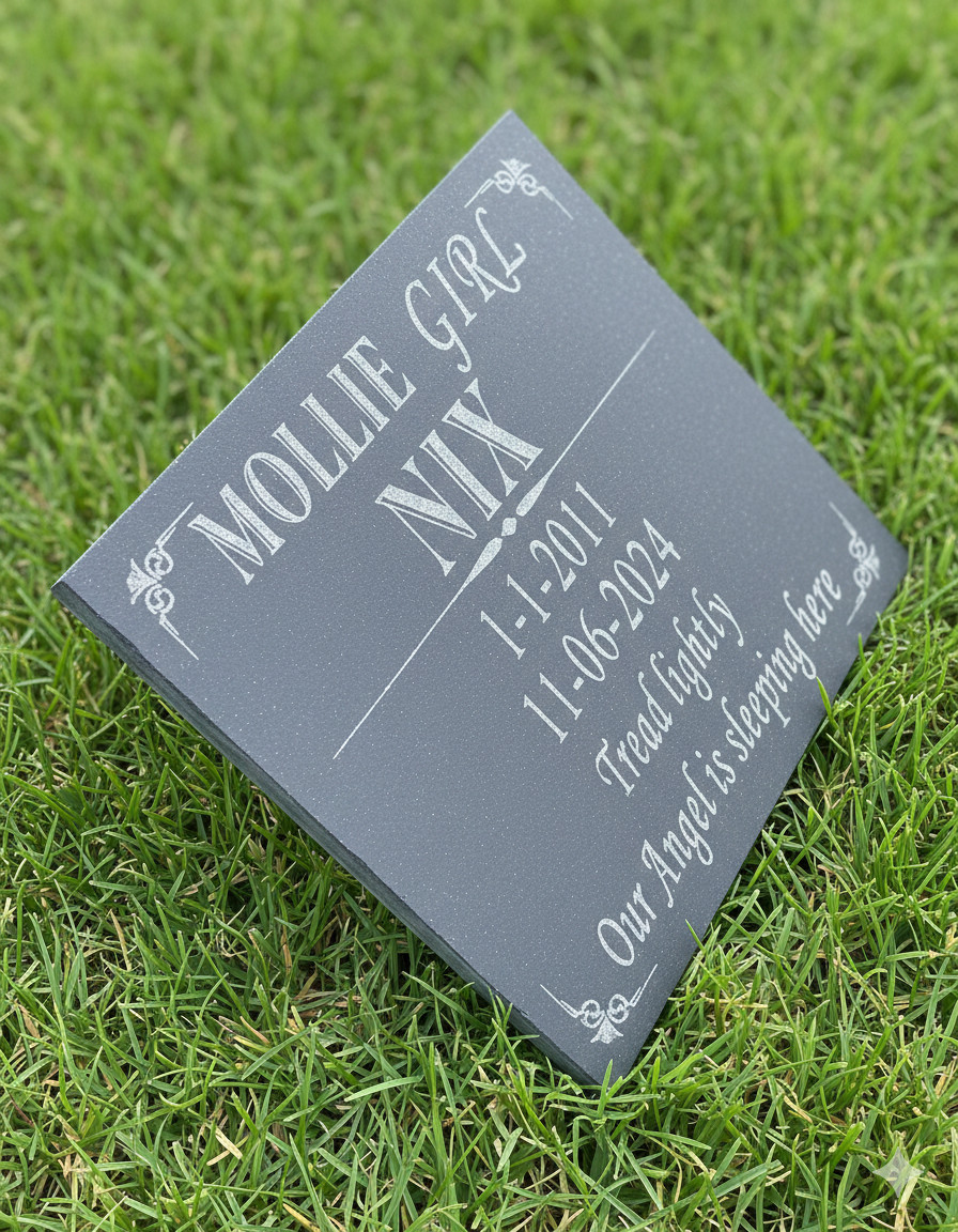 Custom Engraved Black Granite Memorial Stone Plaque: 12″ x 12″x 0.40 inch