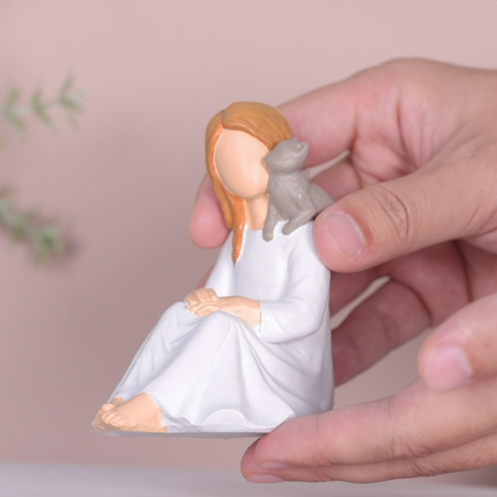 Girl with Cat Figurine, Resin Cat Memorial Statue – Hand-Painted Cat Remembra…