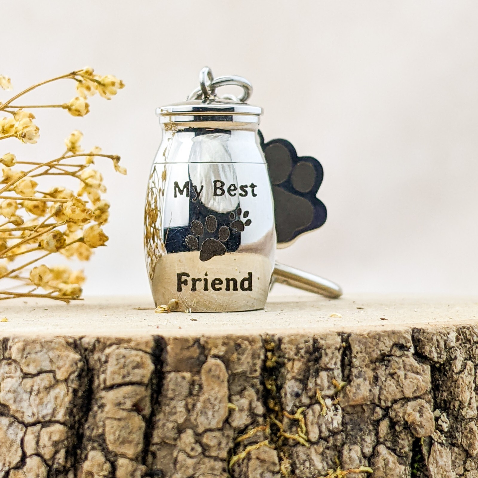 urn26B Pet ashes urn & Pet Paw charm Miniature Metal Cremation keychain mourning