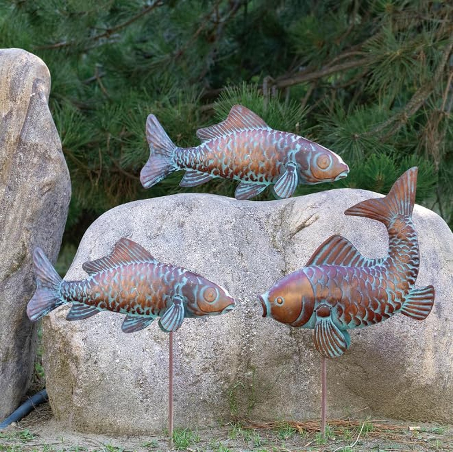Outdoor Garden Statues Koi Fish Decor for Outside,Large Antique Copper Garden…