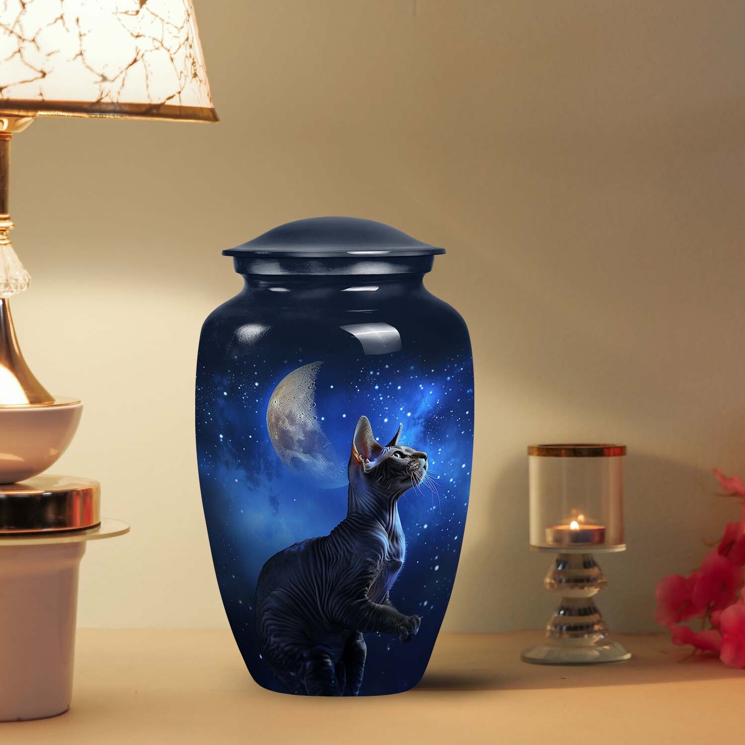 Unique Cat Celestial Pet Memorial Urn | Pet Cremation Urn For Cat