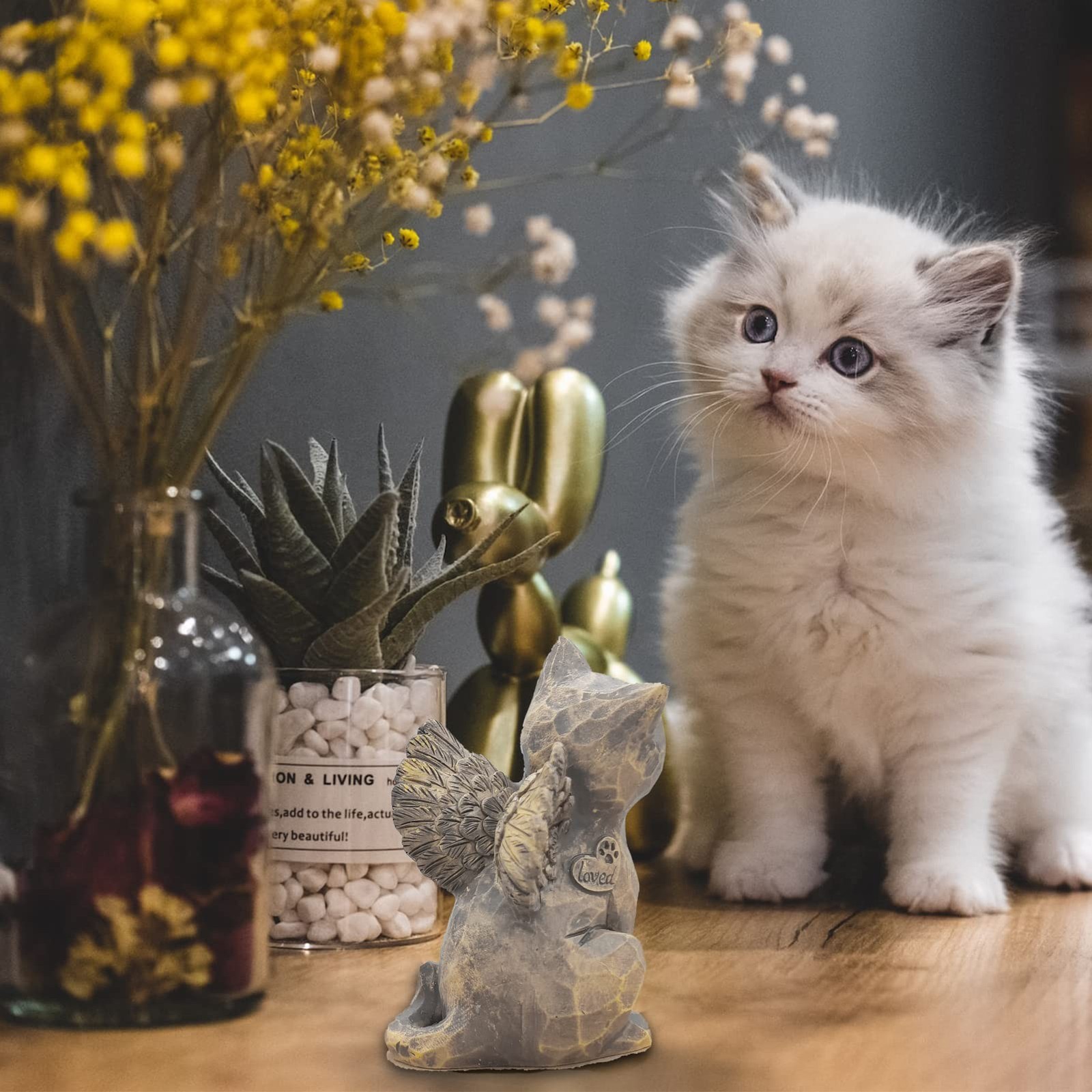 Cat Angel Memorial Figurine, Gray, Resin Sculpture for Cat Lovers, Pet Loss G…
