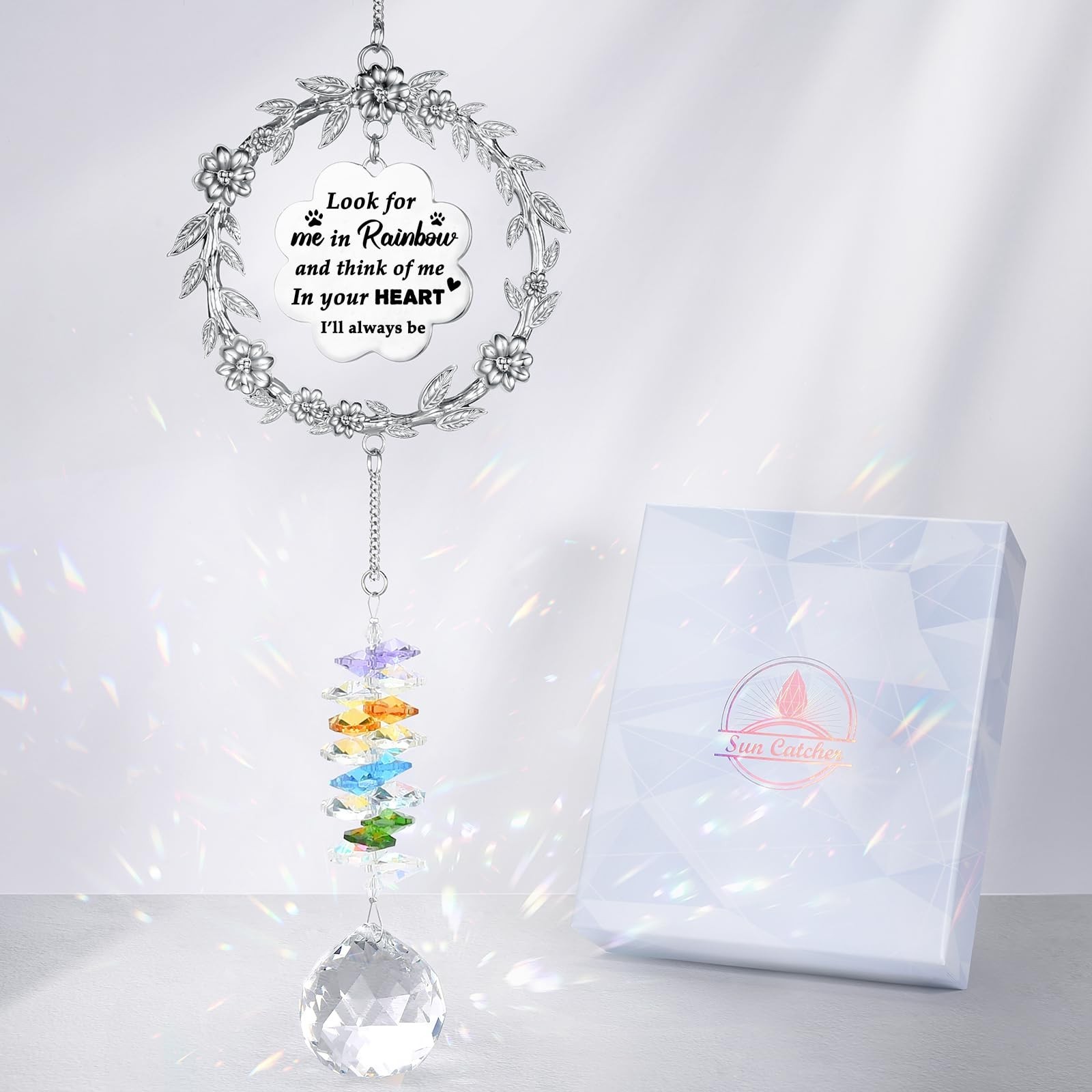 Dog Memorial Sun Catcher – Paw Print Sympathy Gift for Dog Lovers, Crystal Su…