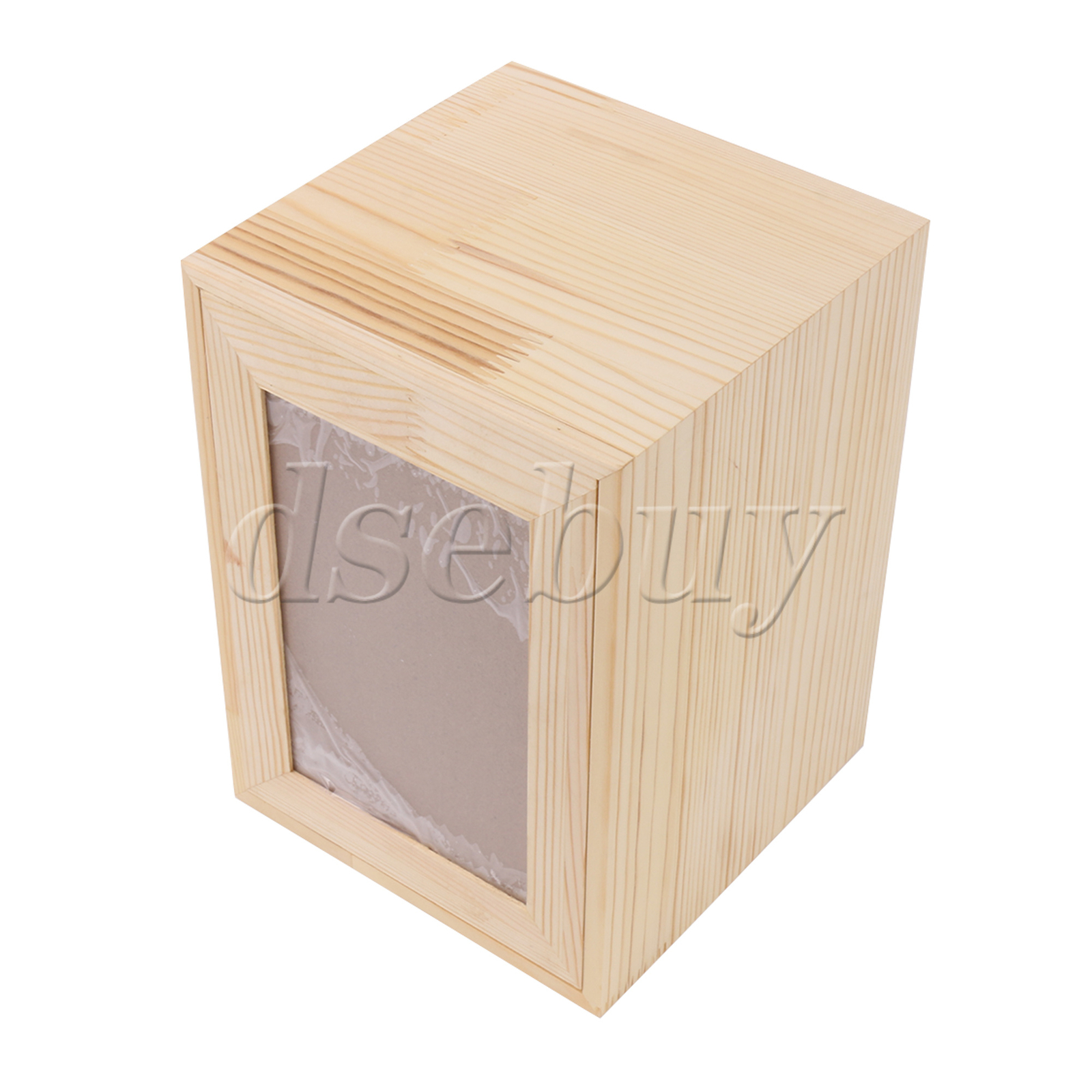 Natural Wooden Color Pet Urn Memorial Box w/ Photo Frame 6.3 x 6.3 x 8.66 Inch