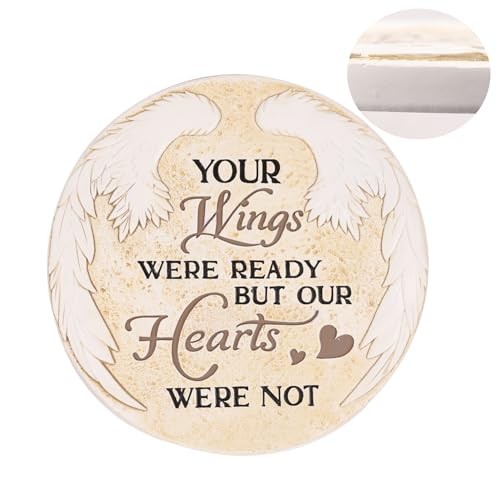 10 Inch Polyresin Memorial Garden Stone, Angel Wings Stepping Round Wings