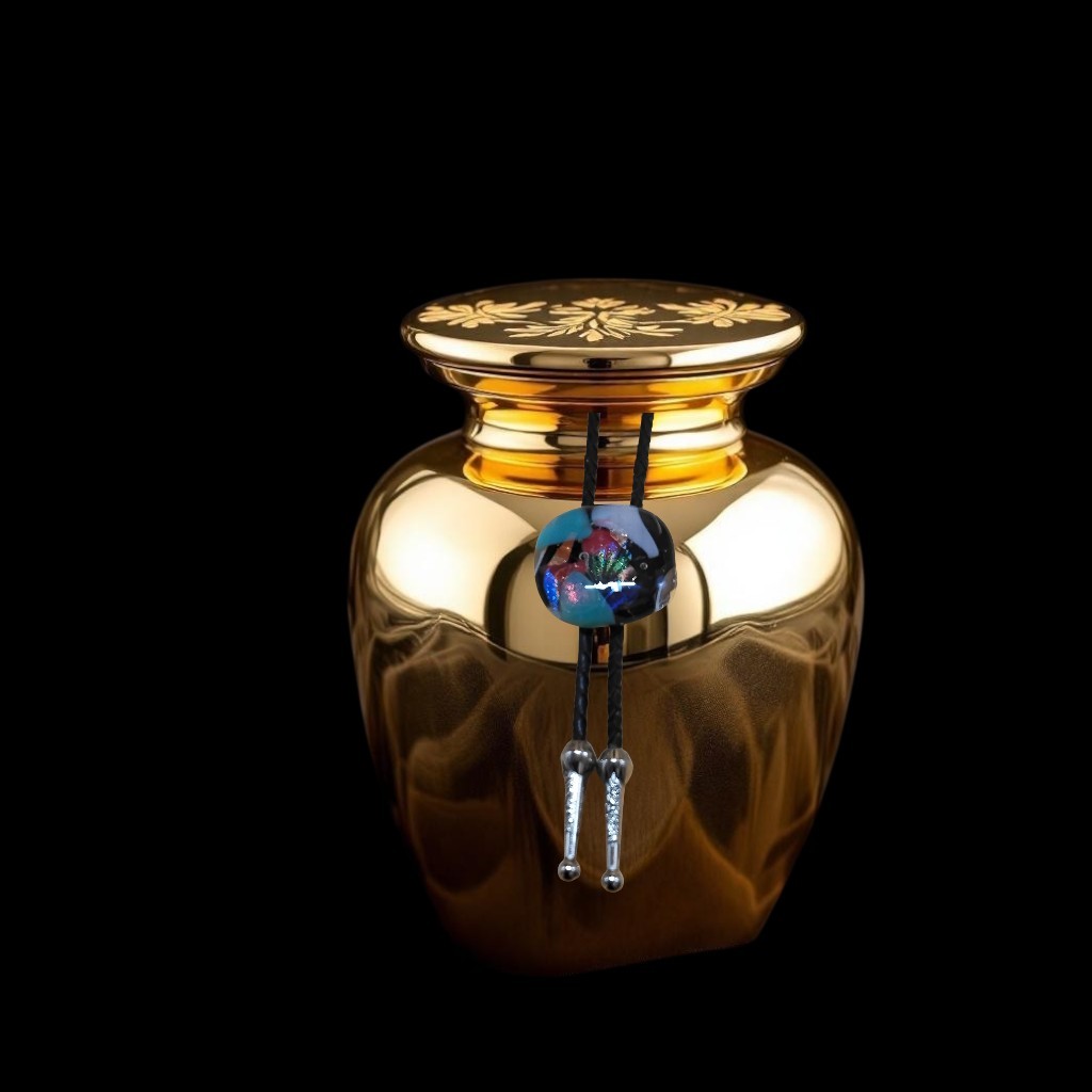 Dichroic Bolo for Pet Cremation Urn | Memorial Bolo | Black Genuine Leather