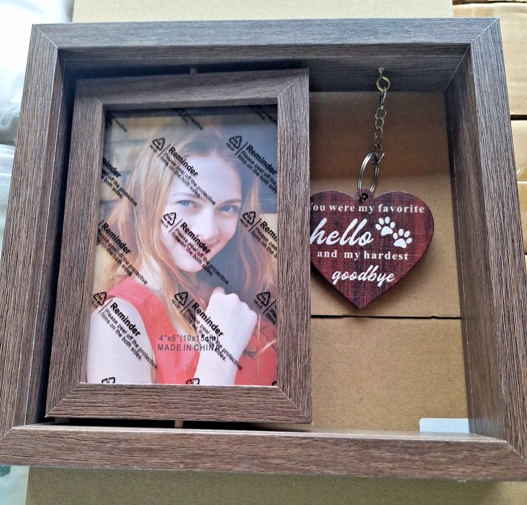 Dog Memorial Gifts for Loss of Pet – Rotating Wooden Frame for 4X6 Photo