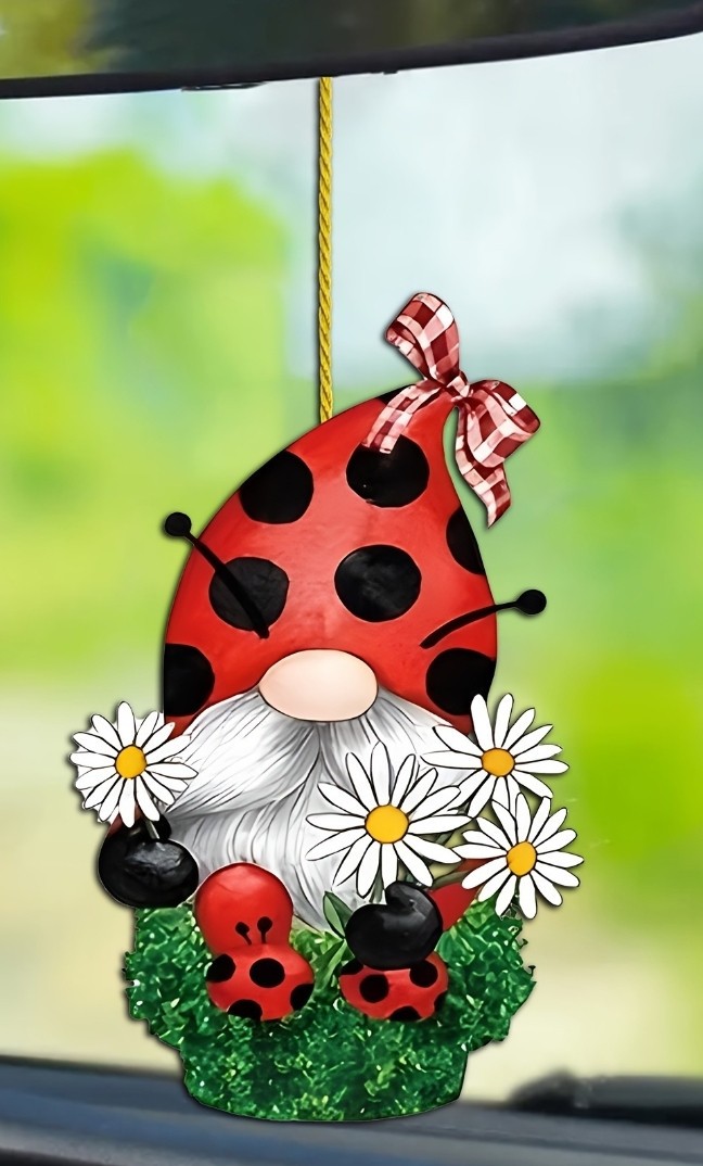 Cute Gnome Ladybug Acrylic Hanging Ornament