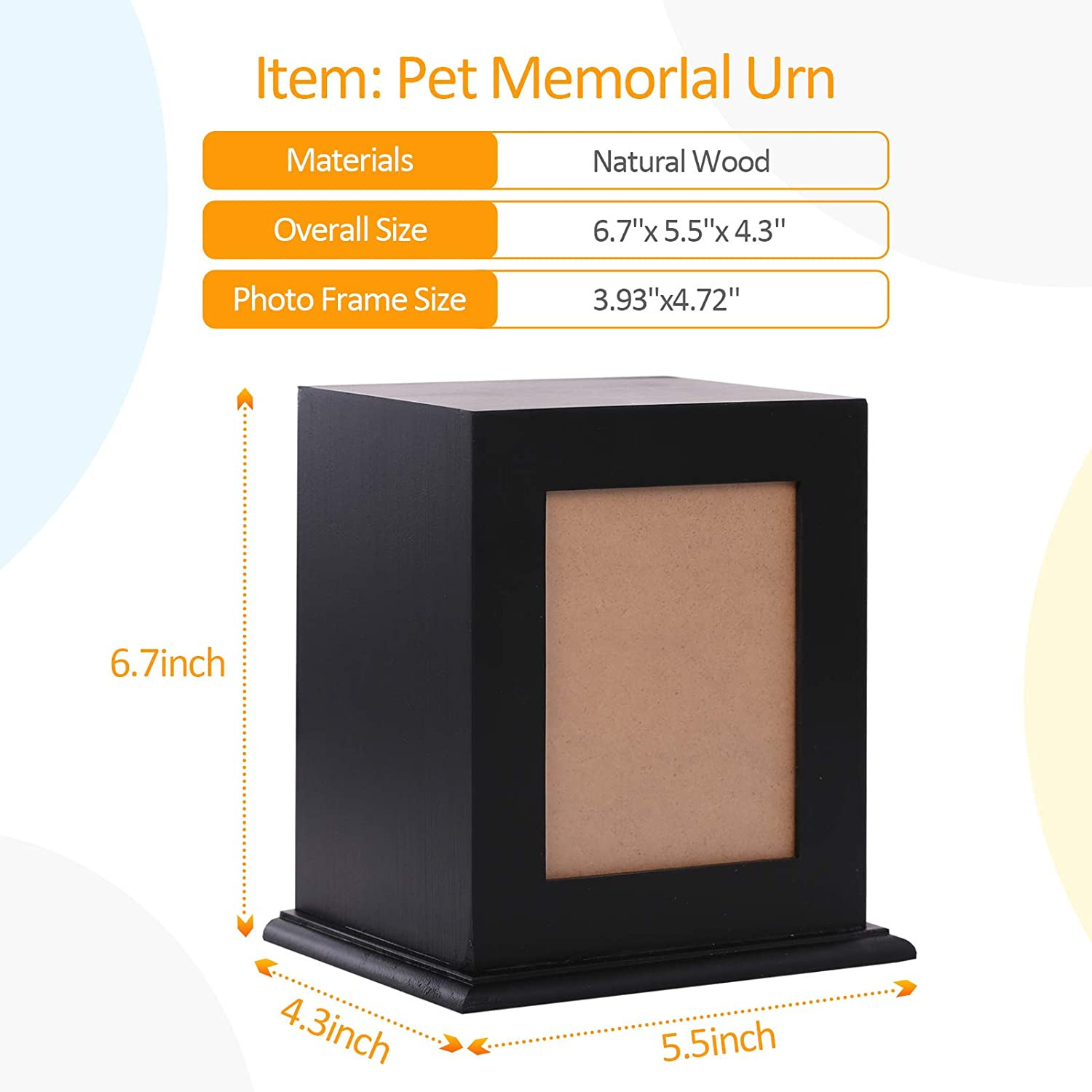 Pet Wood Memorial Urn for Ashes,Photo Frame Keepsake Box for Cats Dogs,Funerary