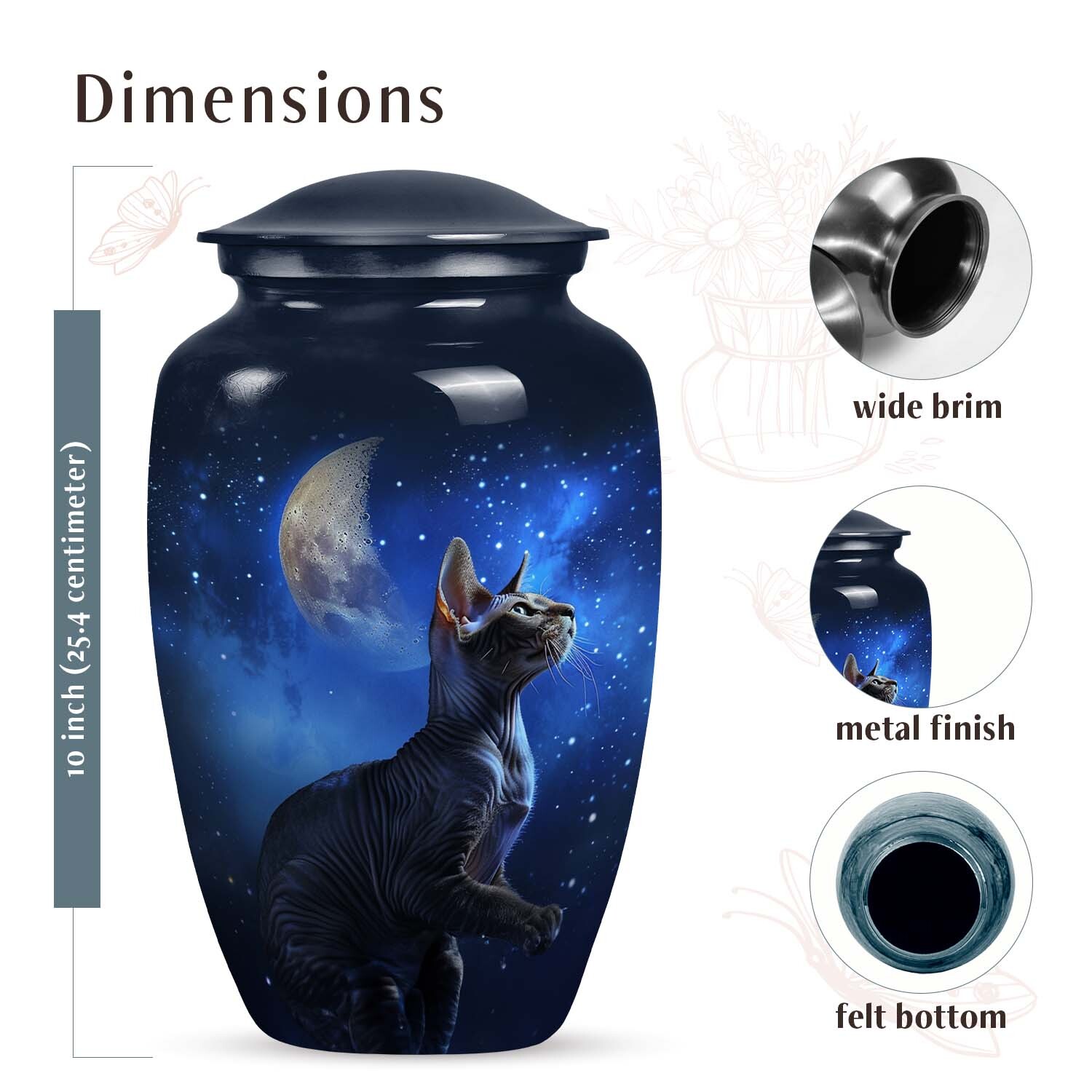 Unique Cat Celestial Pet Memorial Urn | Pet Cremation Urn For Cat