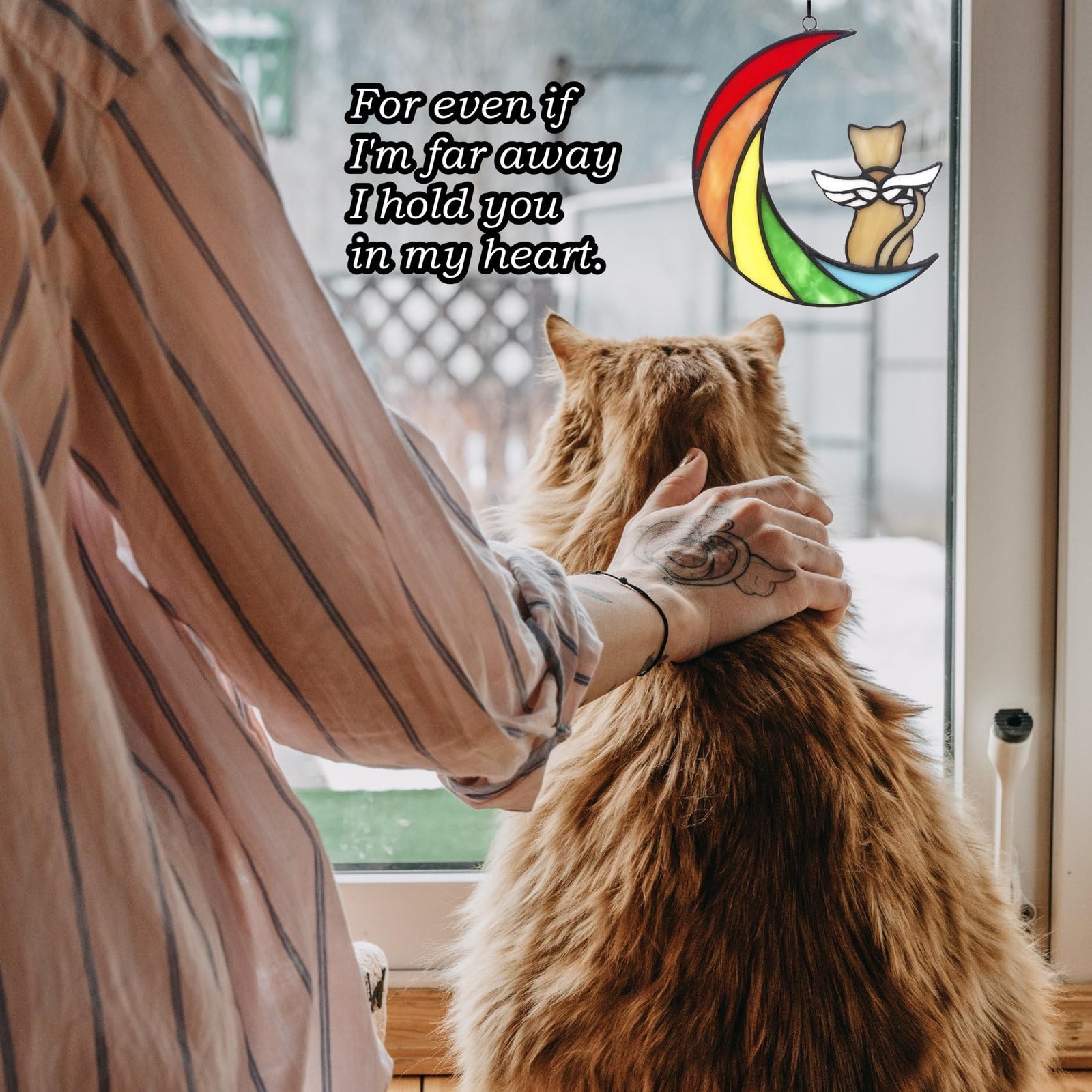 Stained Glass Rainbow Bridge Pet Memorial Gifts, Orange Cat Decor Memorial Gi…