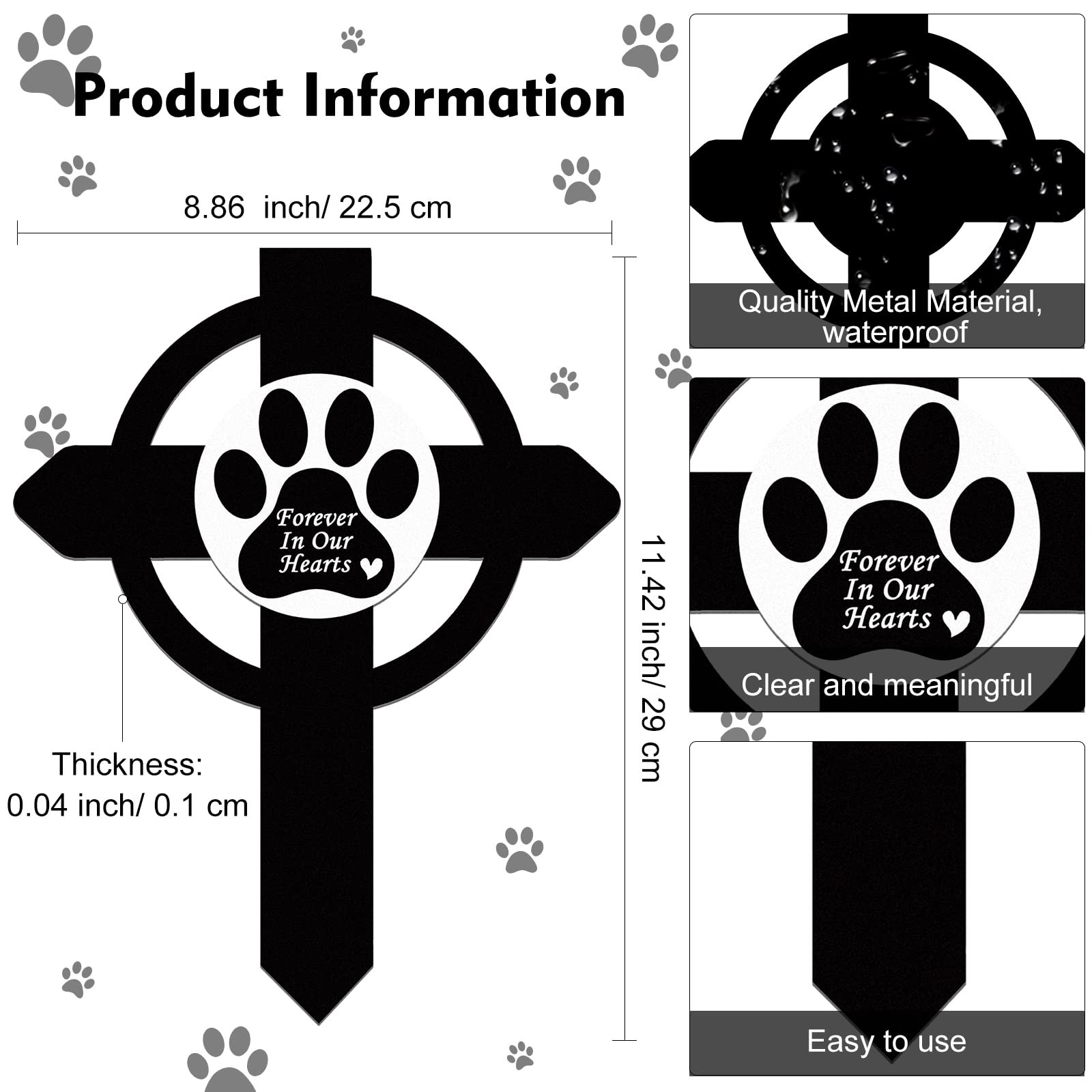 Dog Pet Grave Markers Metal Pet Memorial Stake Paw Print Memorial Plaque Cros…