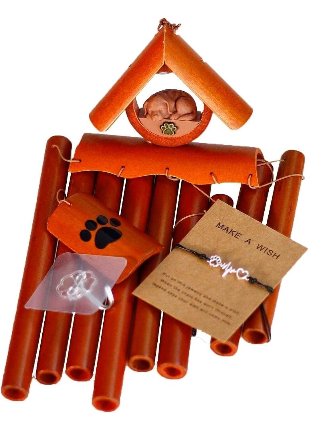 Bamboo Pet Memorial Wind Chimes with Bracelet Dog Memorial Gifts for Loss of Dog