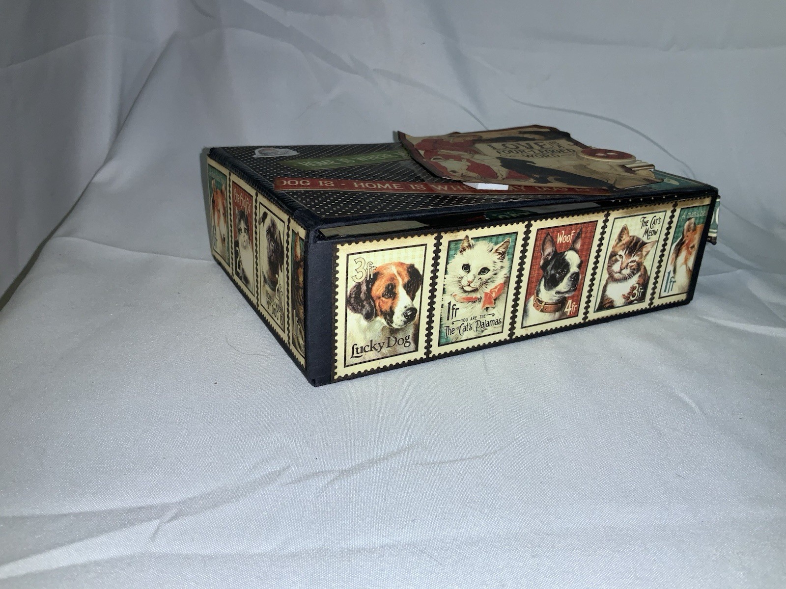 Vintage Style Pet Dog Cat Photo Memory Trinket Keepsake Box 7X5X2 – Handmade