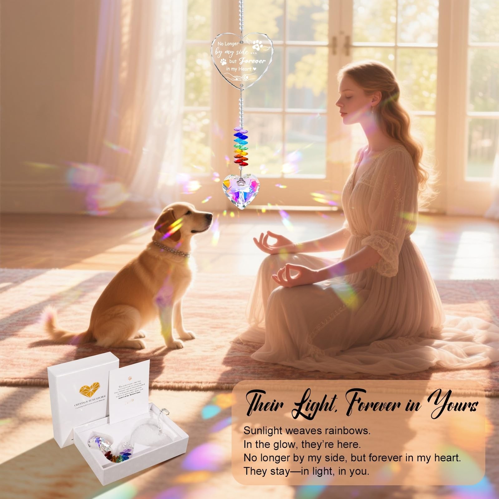 Dog Memorial Gifts for Loss of Dog,Crystal Suncatcher with Heart Prism and Pa…