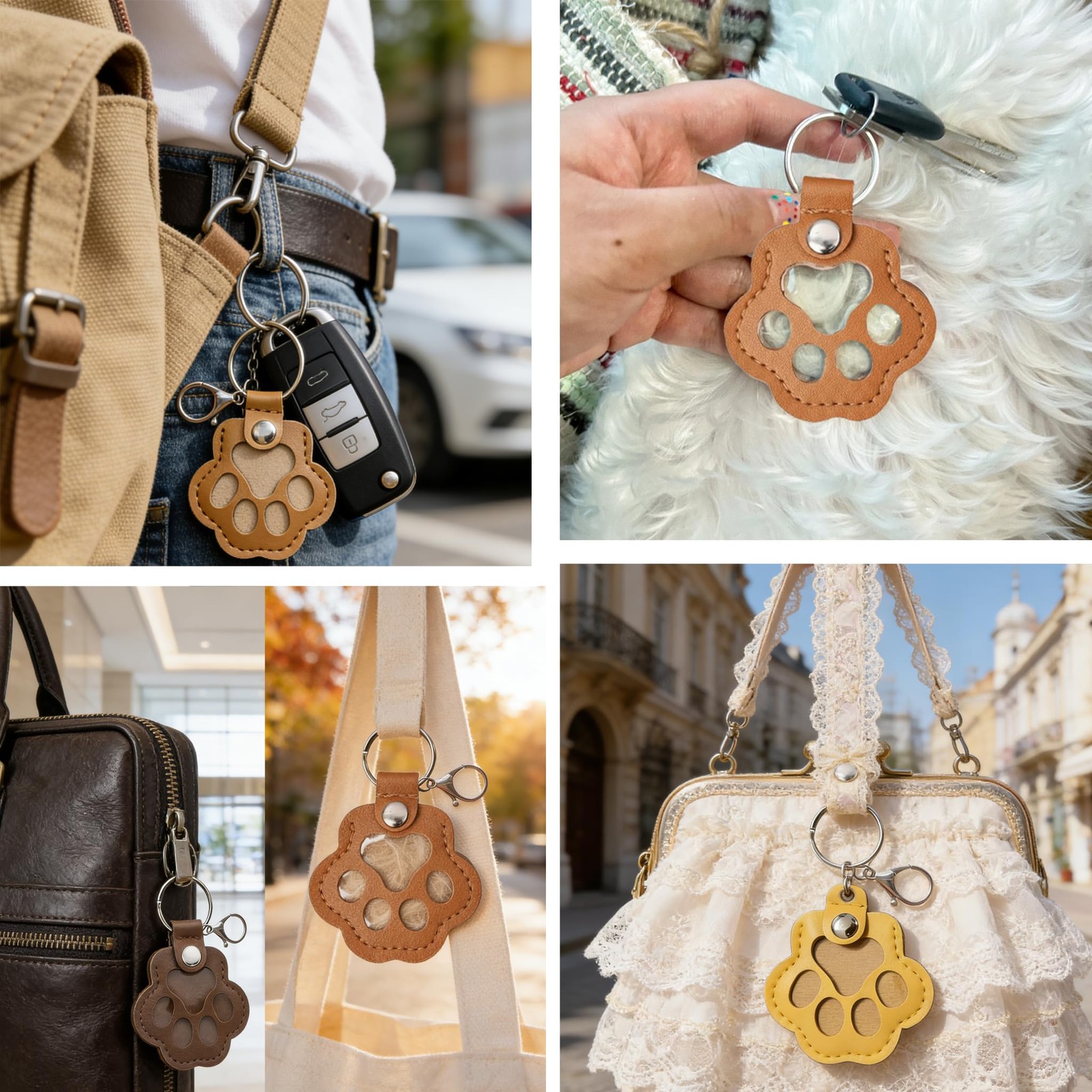 6 Pcs Pet Fur Keepsake Keychain, Leather Dog Hair Collector Cat Fur Storage K…