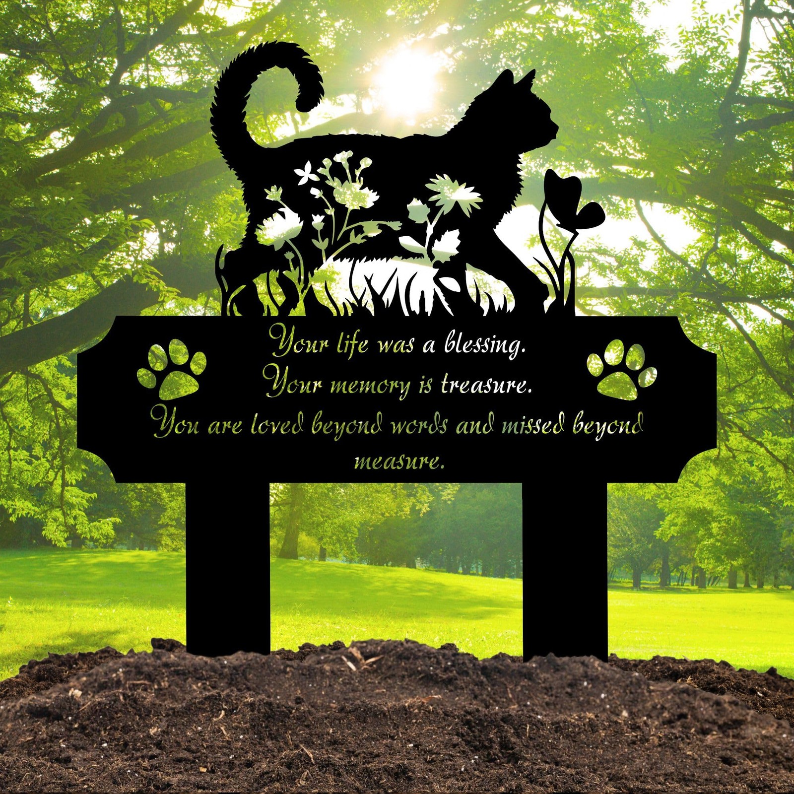 Cat Grave Marker Outdoor Memorial – 12in Metal Pet Memorial Plaque with Garde…