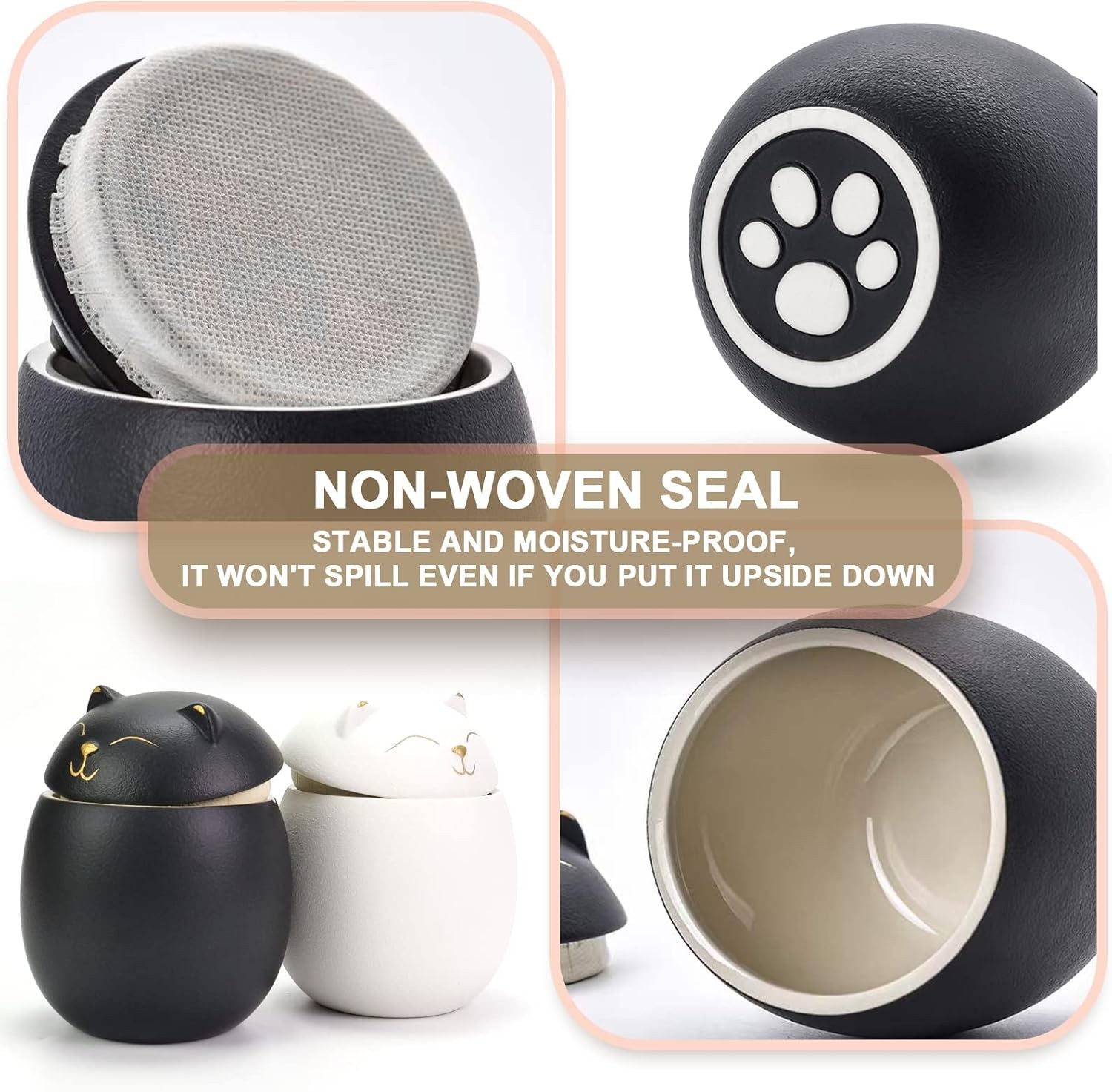 Cat Urn Dog Sized 3.2×2.9 and 4.9×4.25. A Smiley-Cat Pet 33 cu/in, Black