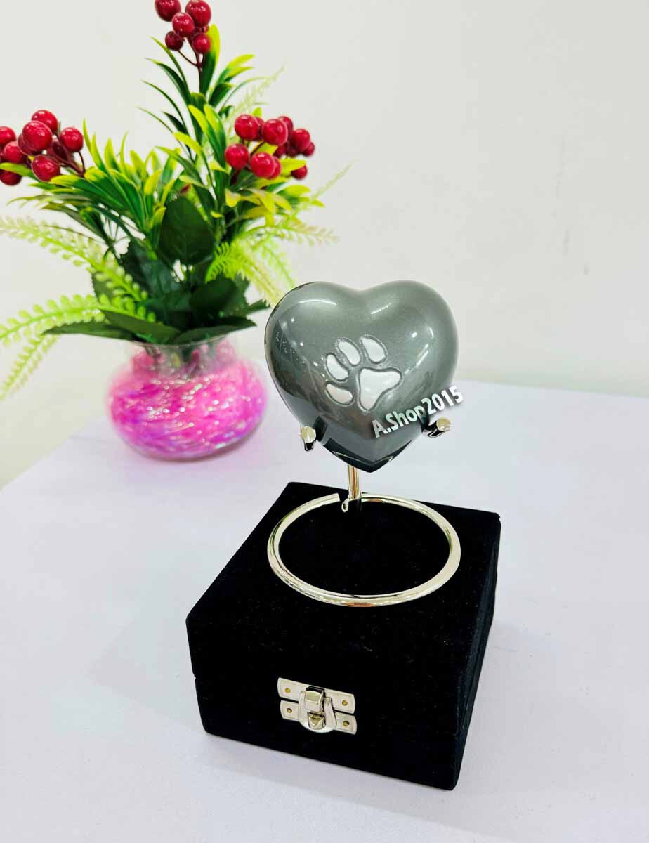 Classic Heart Shaped Grey Foot Print Keepsake Urn, Aluminum Urns for Human Ashes