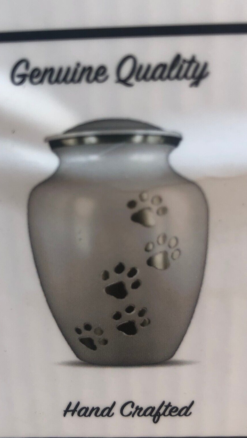 Pet Urn Ottillie Paws 9045L Large Memorial Dog Cat, Cloud White w/Pewter Paws
