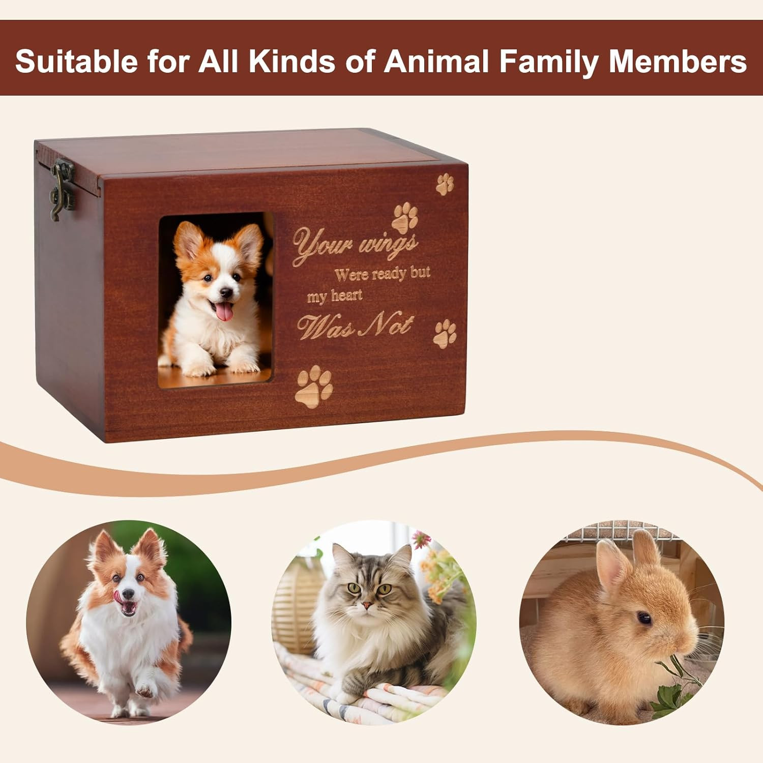 Pet Memorial Urns for Dog or Cat Ashes, Large Wooden Funeral Cremation Urns