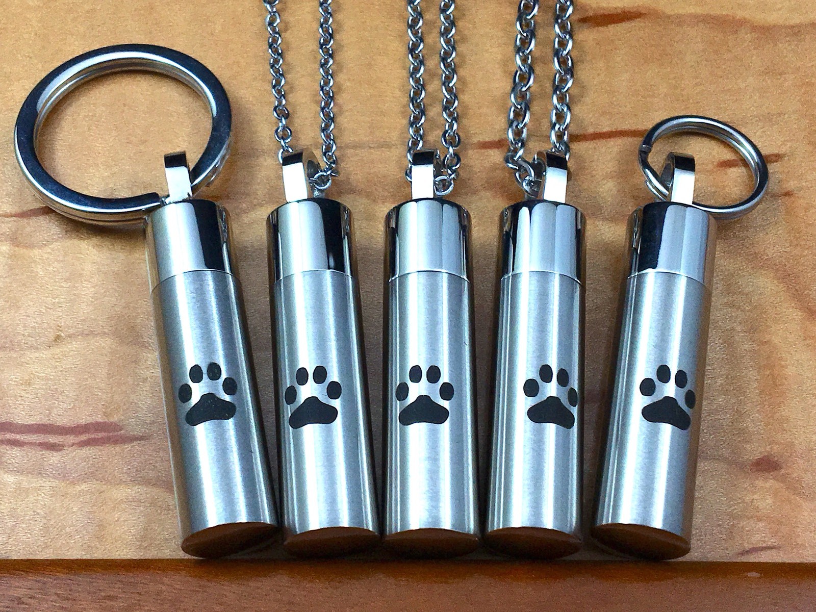 Men’s Pet Cremation Necklace Pendant Urn for Ashes LARGE Vial Paw Print Dog Cat