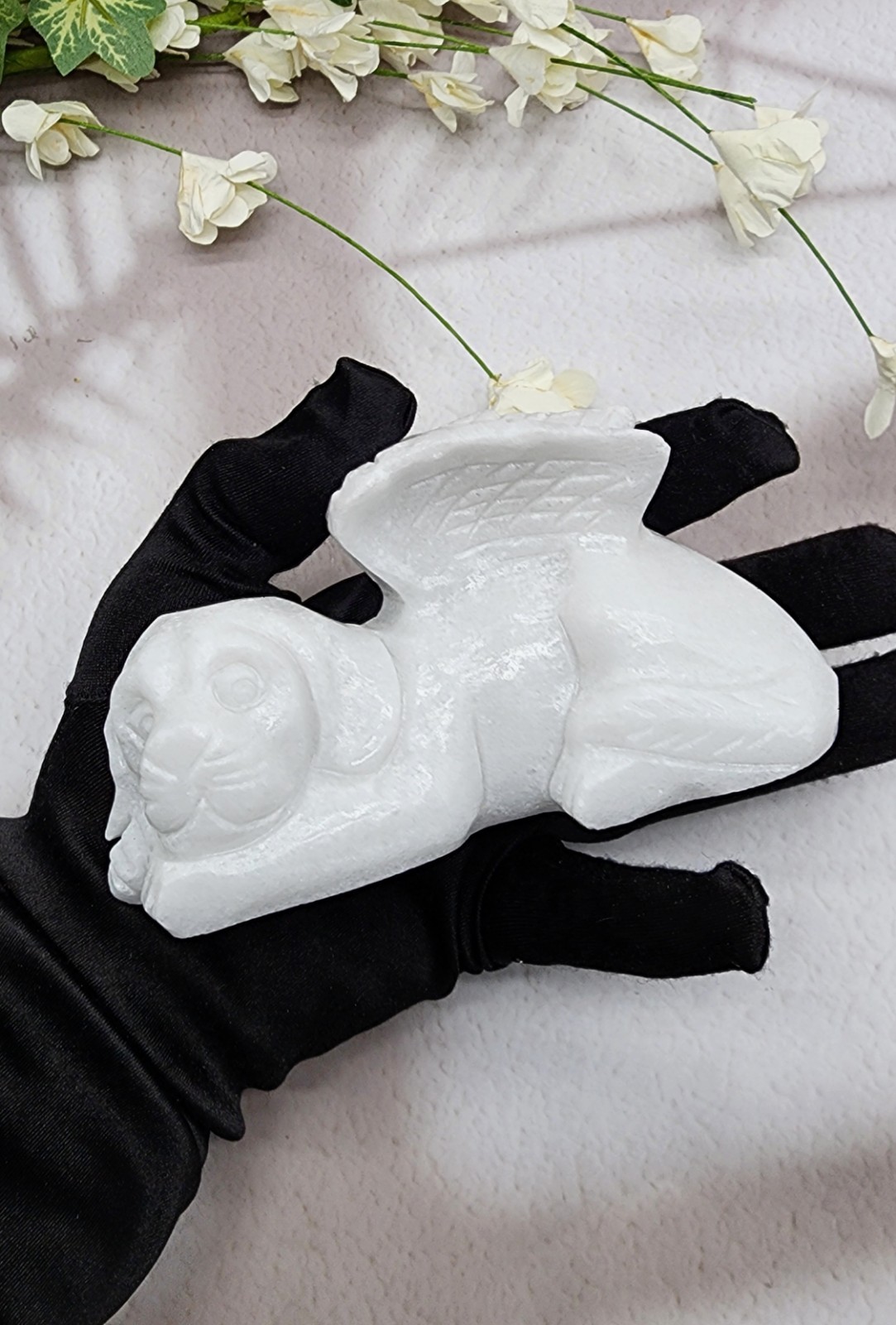 White Jade, Winged Angel Dog, Pet Memorial, Pet Loss Gift, Gemstone Carving
